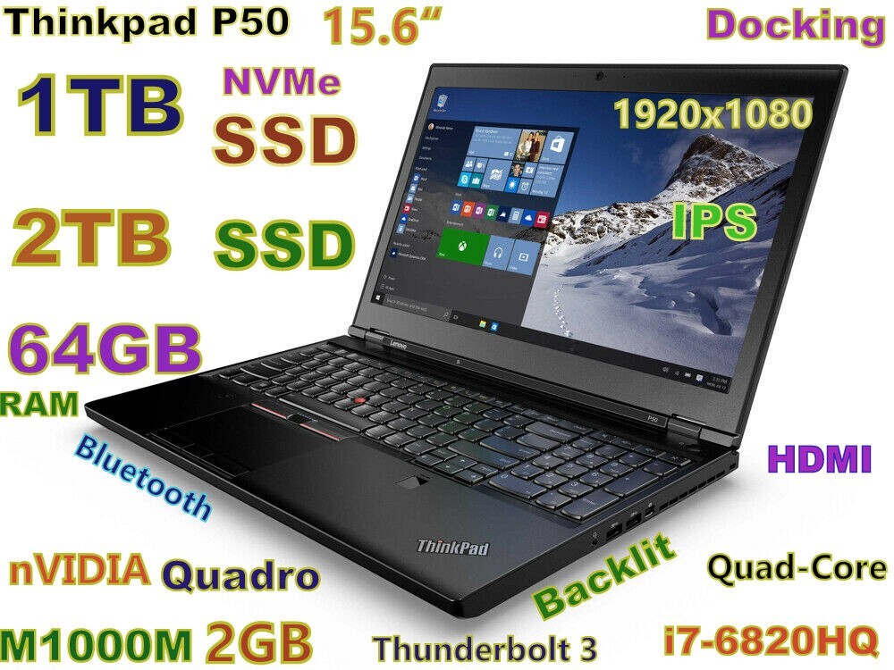 Workstation Lenovo P50 i7-Quad 3TB NVMe SSD 64GB 15.6″ FHD M1000M 4GB + Dock
