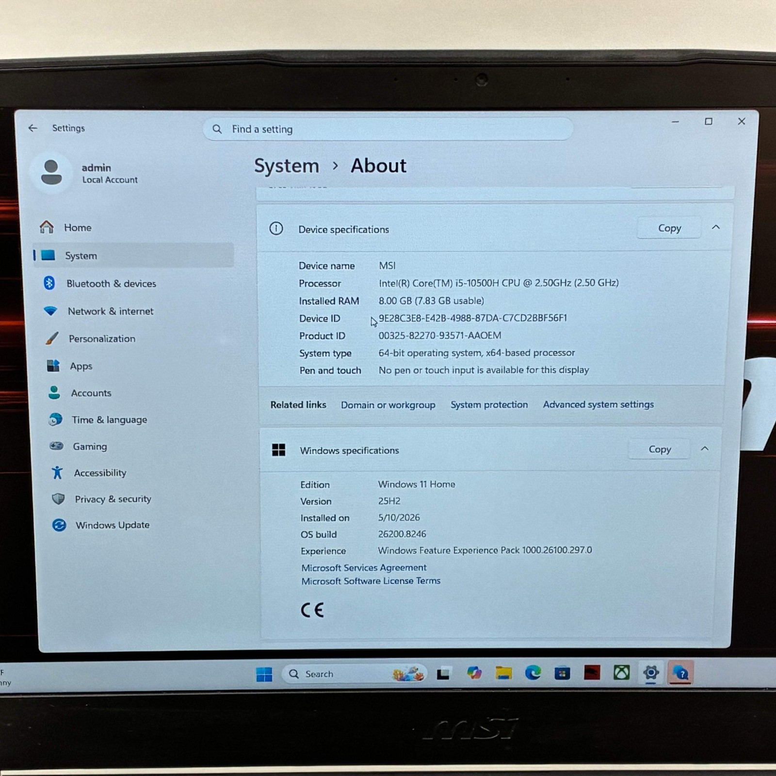 MSI Thin GF65 MS-16W2 15.6″ i5-10500H 2.5GHz 8GB RAM 512GB SSD RTX 3060 READ