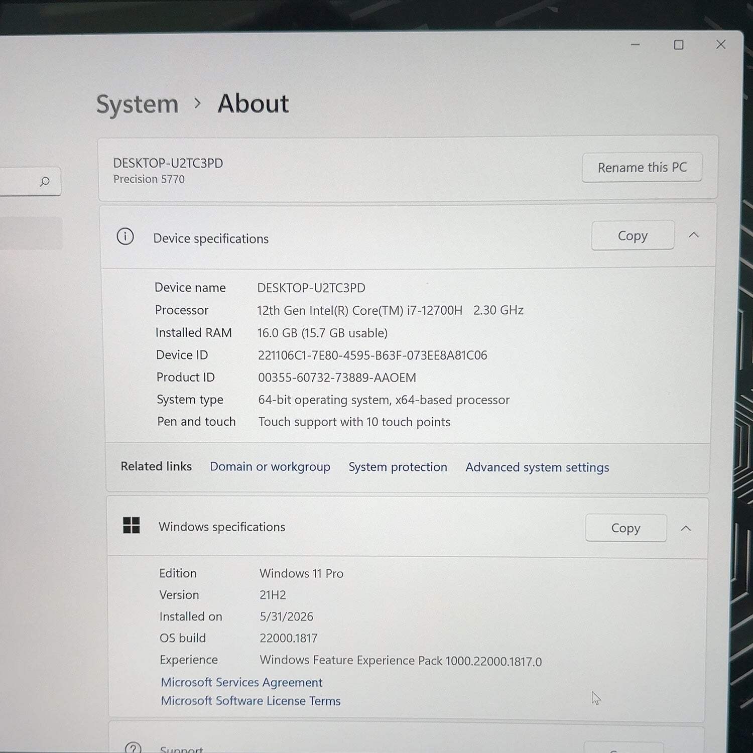 Dell Precision 5770 17″ i7-12700H 2.3GHz 16GB RAM 512GB SSD RTX A2000
