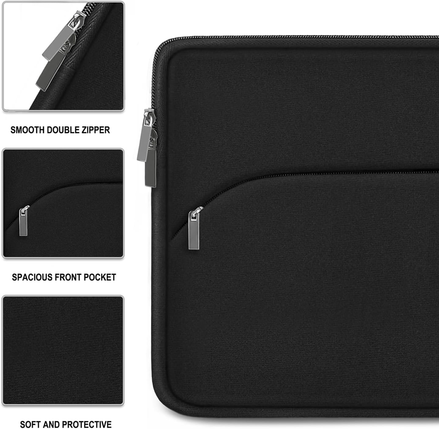 Durable 15.6 inch Laptop Sleeve Case, Black Portable Protective Cover for Monito