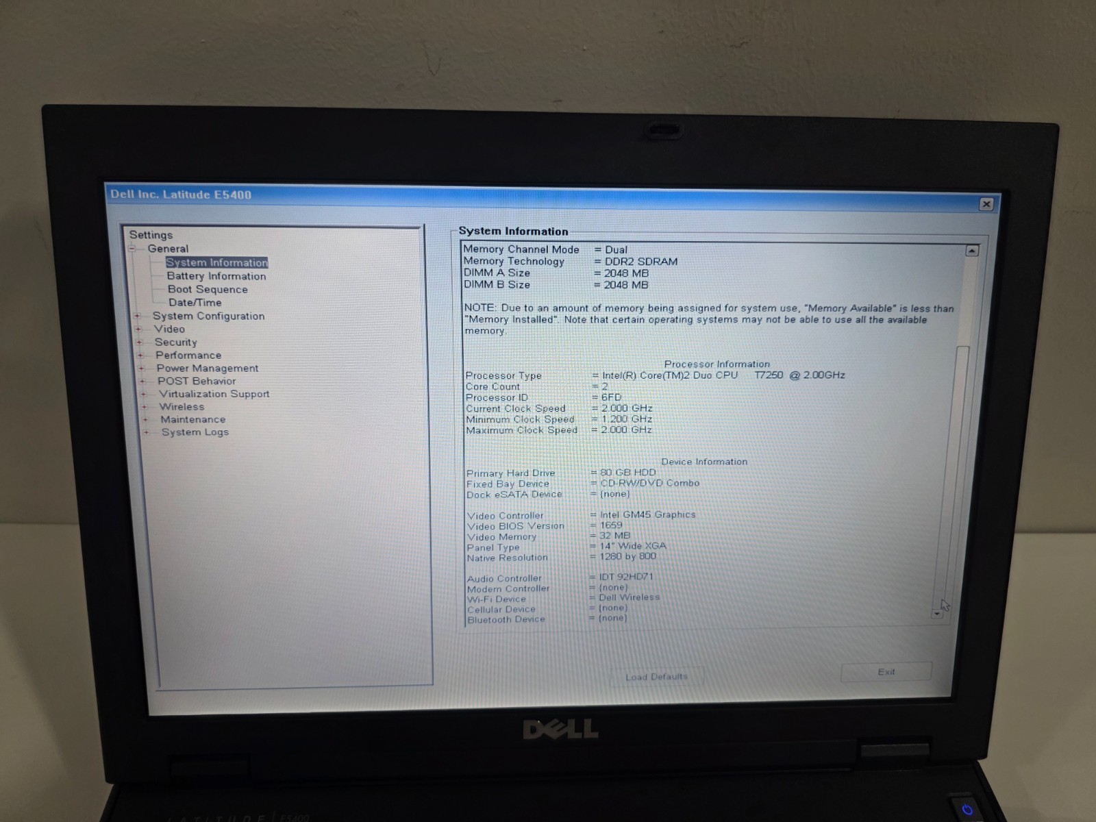 Vintage Dell Latitude E5400 Intel Core2 Duo CPU T7250 4GB 80GB HDD