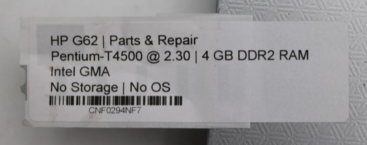 HP G62 Pentium-T4500@2.3GHz 4GB DDR2 NO STORAGE OR OS *USED/TESTED*