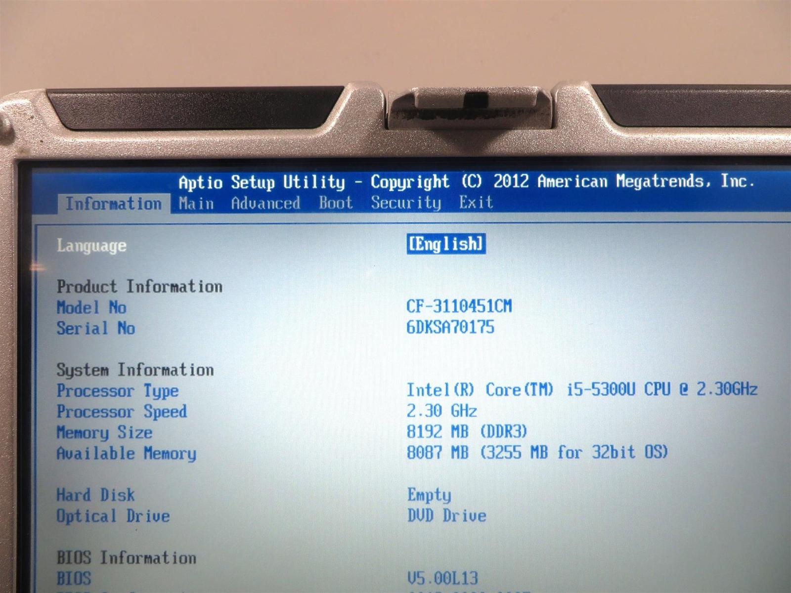 Panasonic CF-31 Touch Core i5-5300U 2.30GHz 8GB wi-Fi MK5 – No HHD