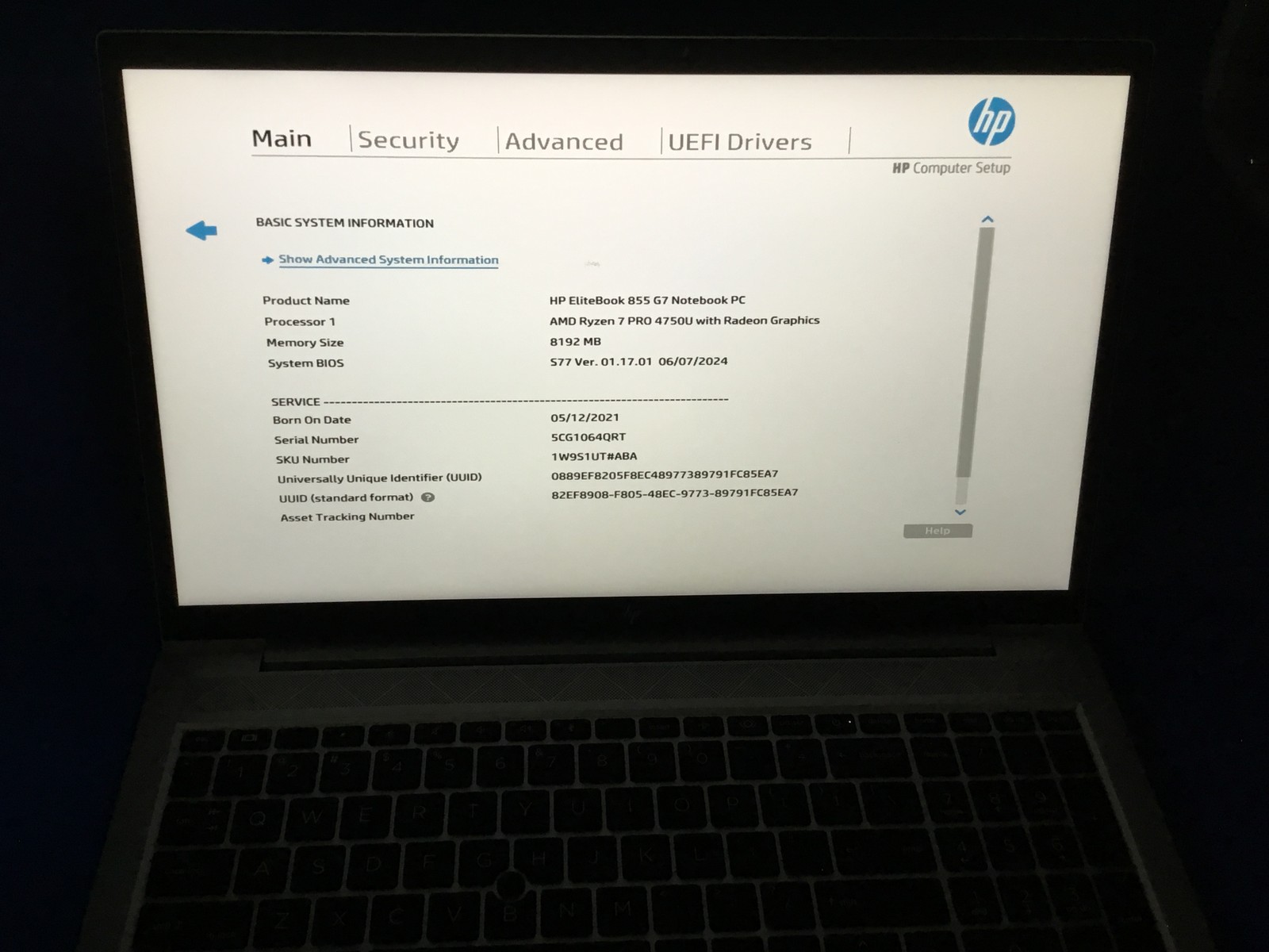 HP Elitebook 855 G7 LAPTOP 15.6″ RYZEN 7 PRO 4750U 8GB 256SSD BT WEBCAM FHD