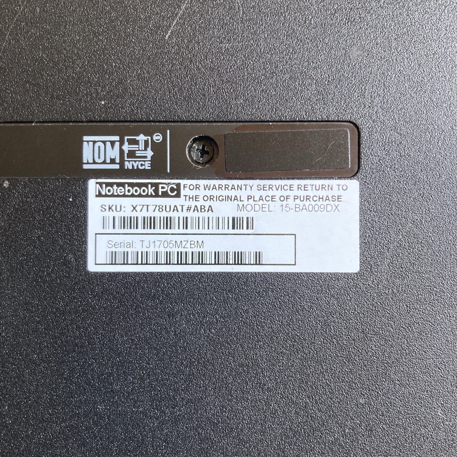 HP Notebook Model #15-BA009DX AS-IS, For Parts Or Repair.