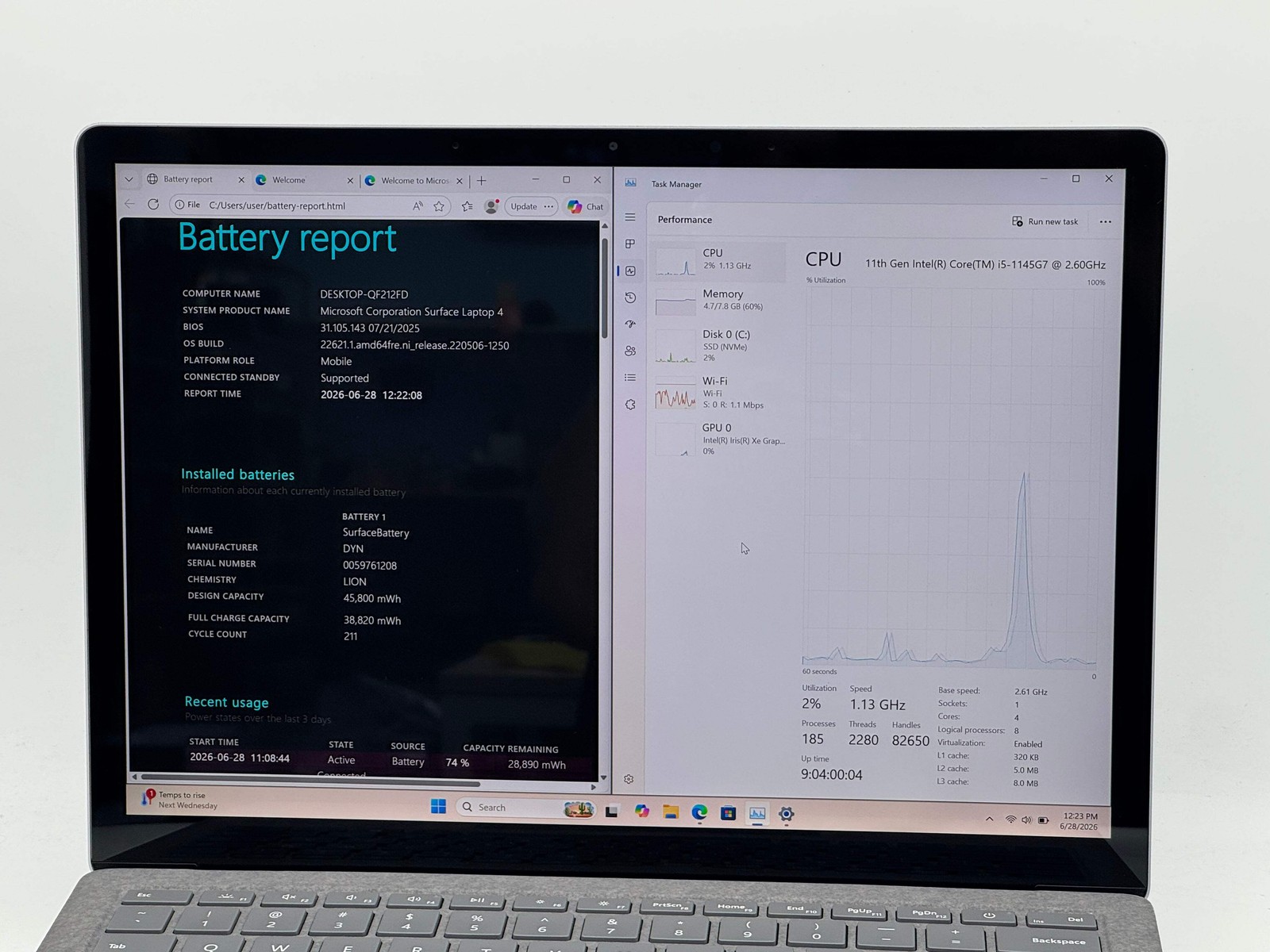 Microsoft Surface Laptop 4 Model 1950 i5-1145G7 8GB 256GB Touchscreen