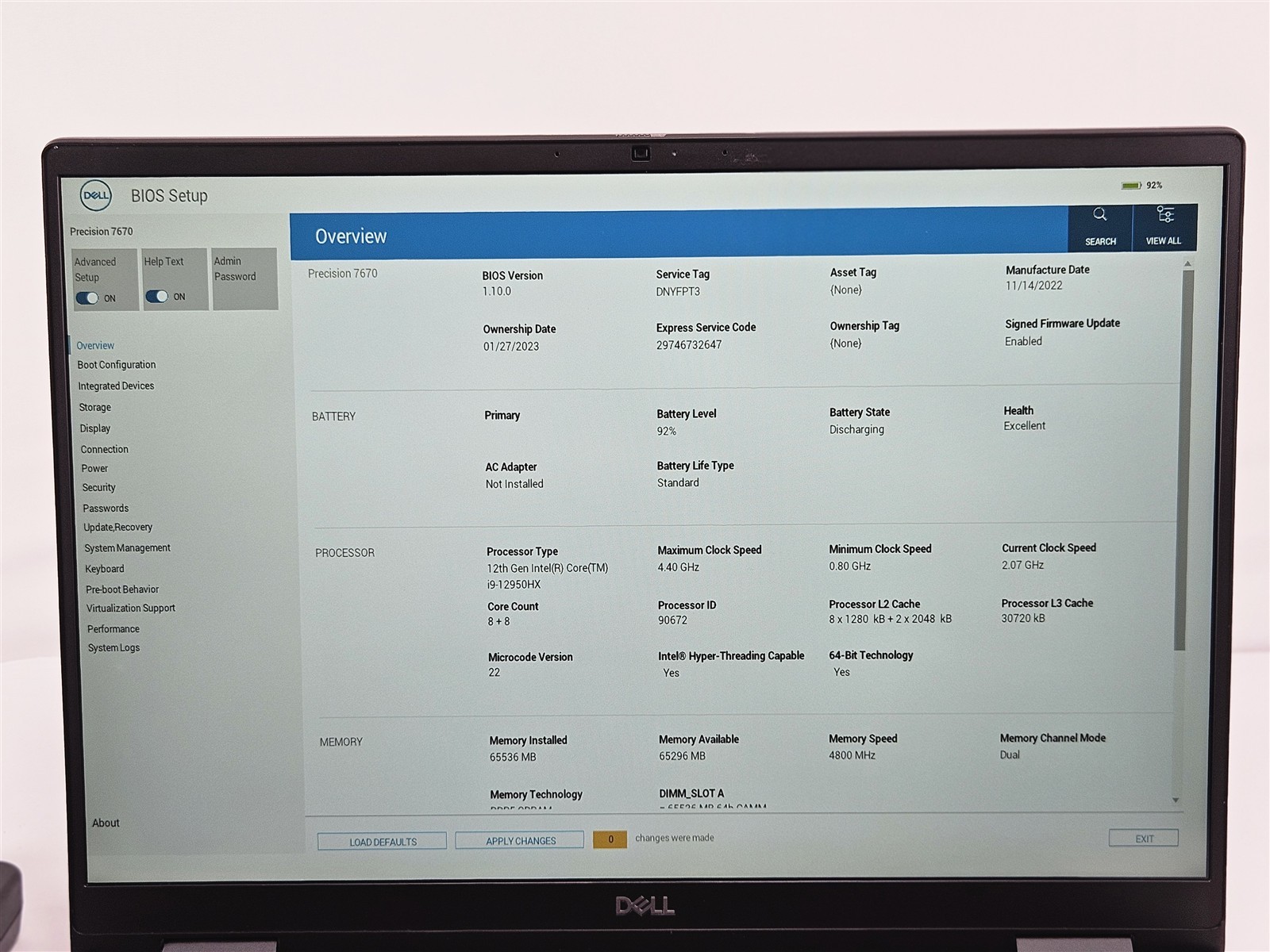 Dell Precision 7670 64GB RAM 2TB SSD i9-12950HX 16″ RTX A2000 Laptop