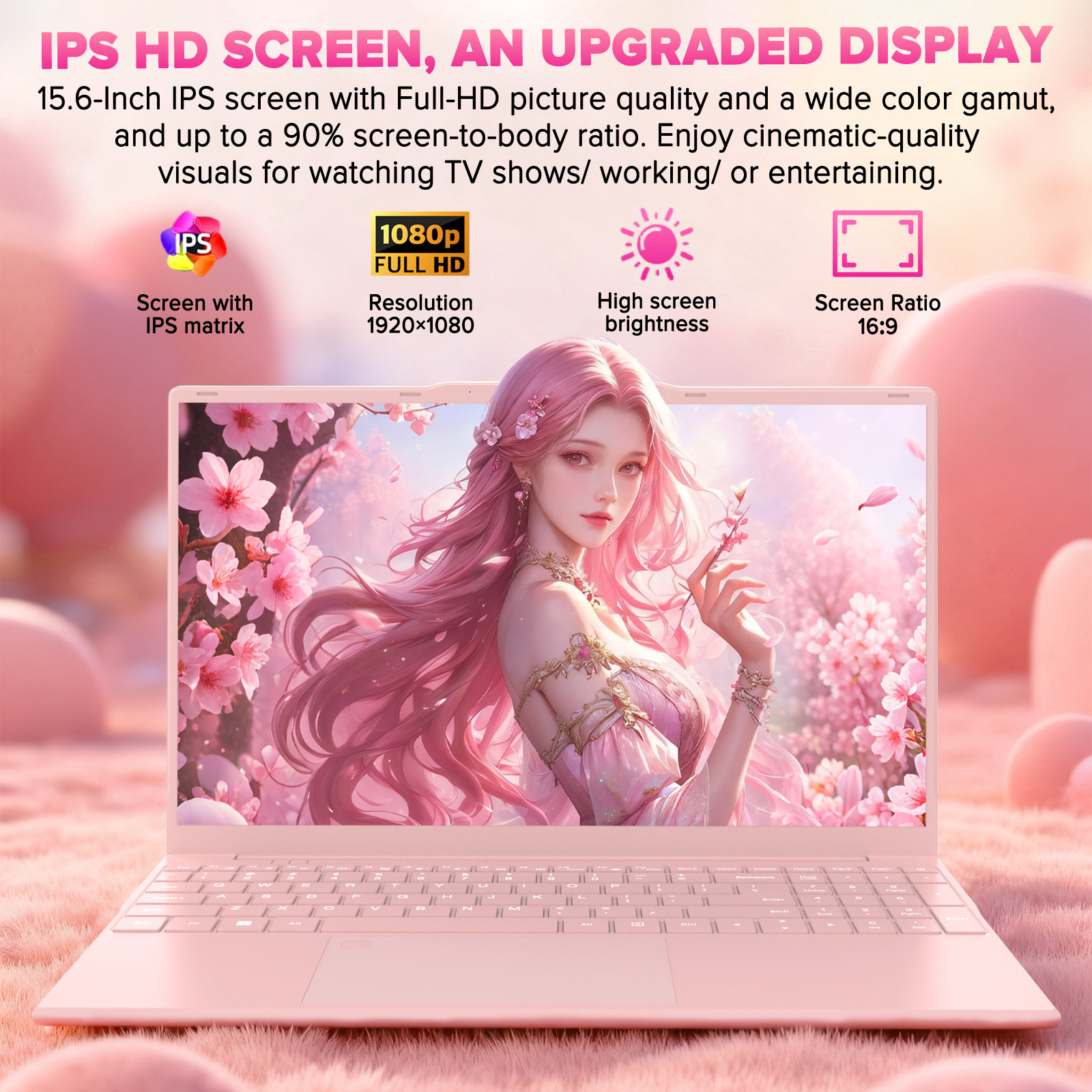 Auusda 15.6” laptop Intel N5100 16GB RAM 1TB SSD Windows 11 Pro BT WIFI Pink