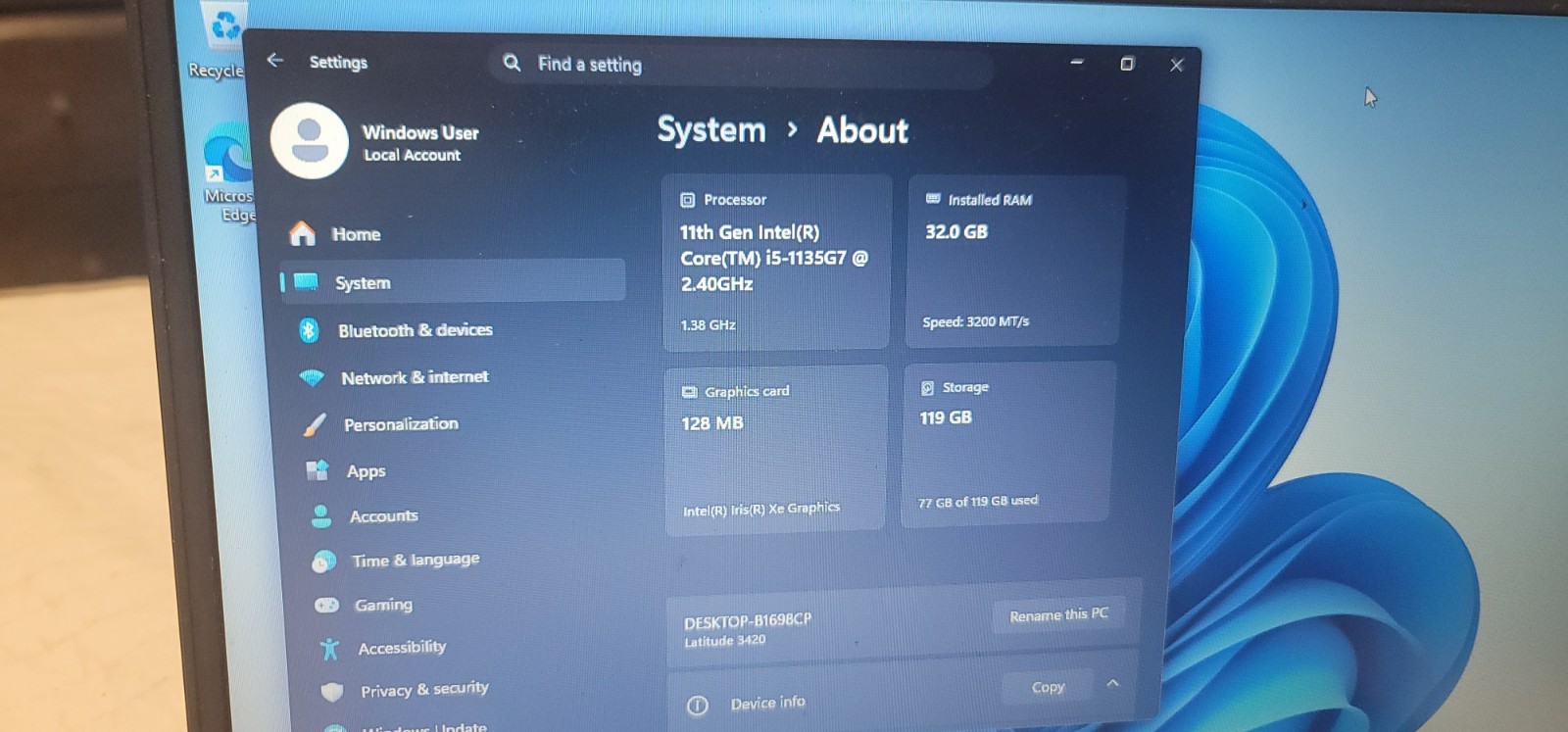 Dell Latitude 3420 Intel Core i5-1135G7| 32GB RAM| 120GB SSD| Win 11 Pro