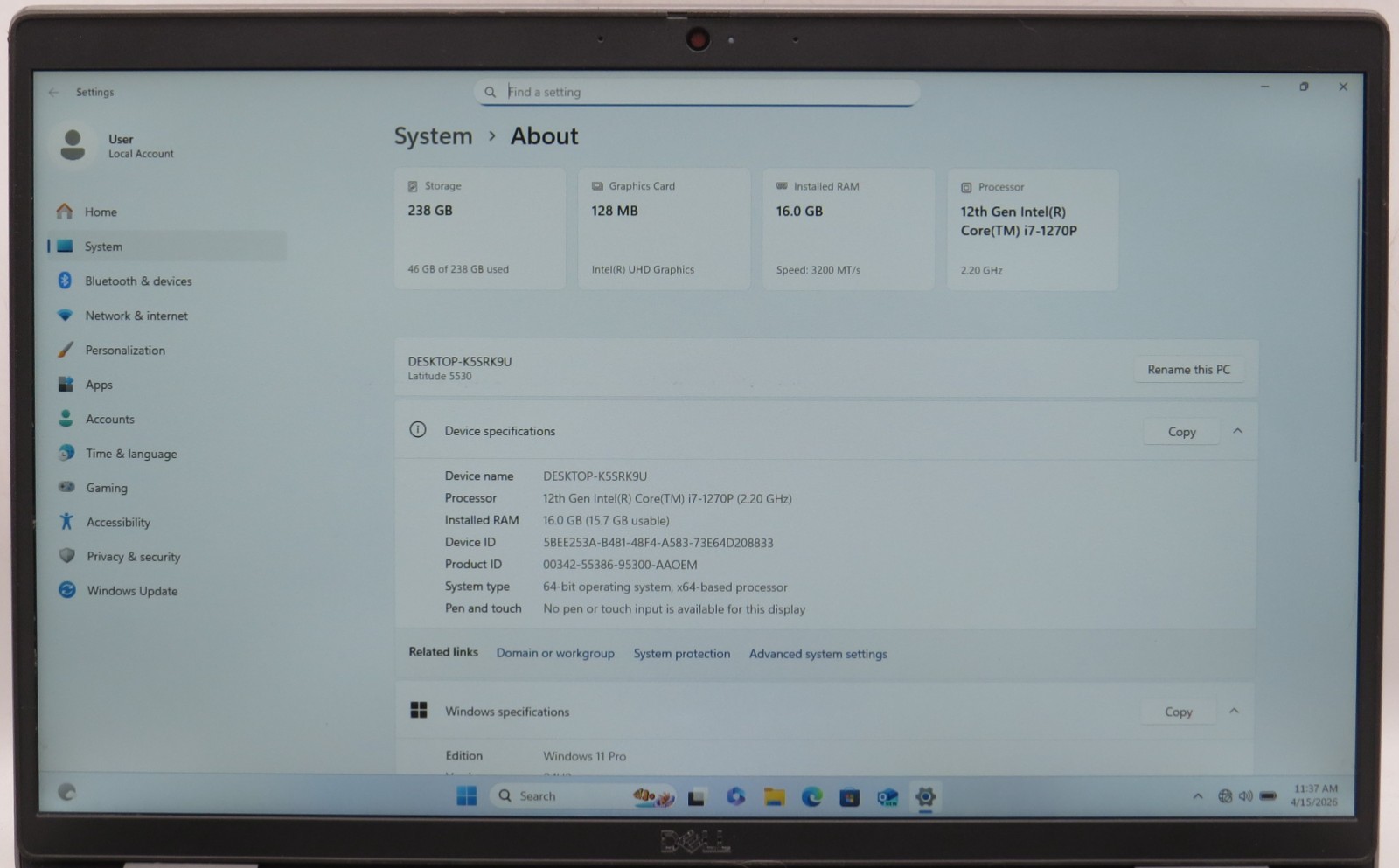 Dell Latitude 5530 | i7-1270P @ 2.20GHz | 16GB DDR4 | 256GB NVME | Win11 Pro