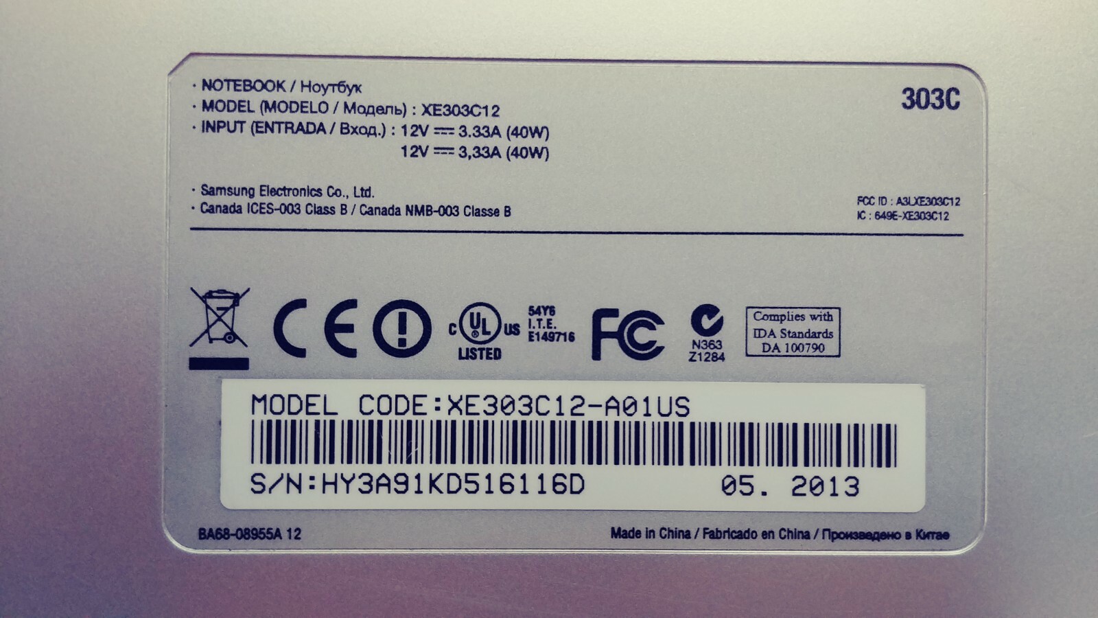 Samsung XE303C12-A01US Samsung Silver w/ power adapter (*)