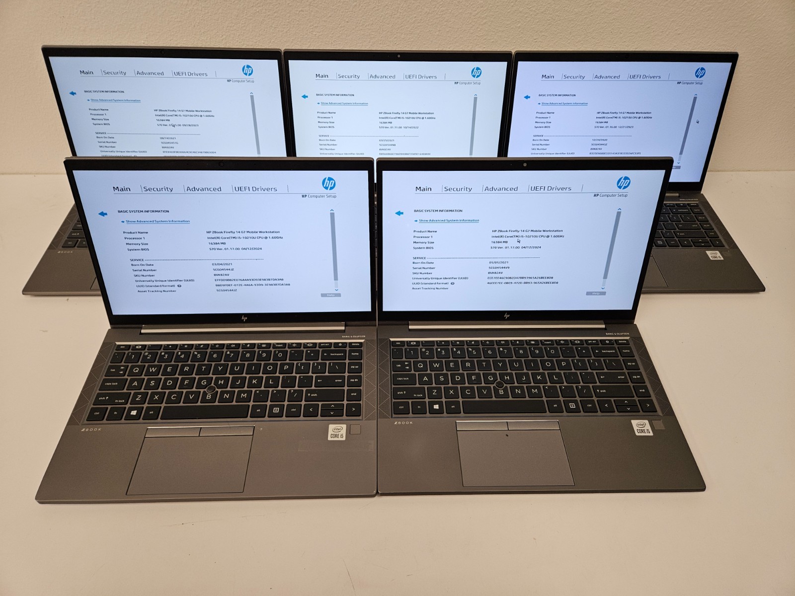 Lot of 5) HP ZBook Firefly 14 g7 i5-10210u @ 1.60 GHz 16GB RAM NO SSD/OS/AC