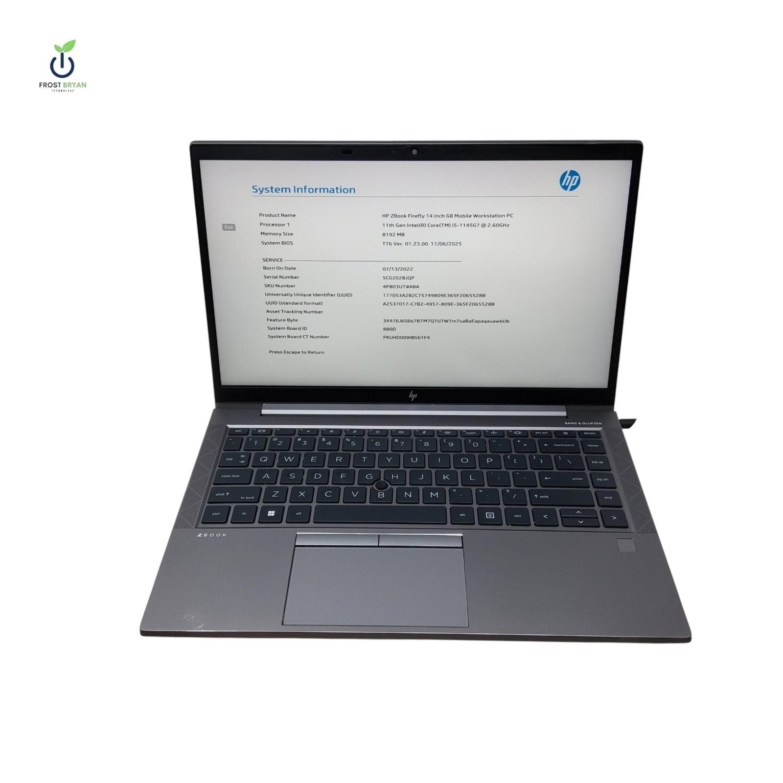 HP ZBOOK FIREFLY G8 i5-1145G7@2.60GHz 8GB 256GB 14″ No OS Grade C [READ]