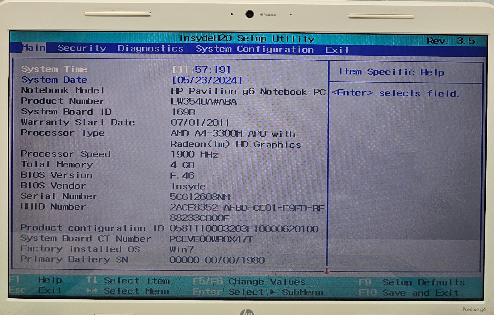 HP Pavilion g6-1b59wm Laptop AMD A4-3300M 4GB Ram NO HD/OS (FL)
