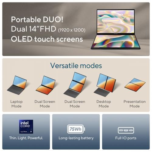 ASUS Zenbook DUO Dual 2-in-1 14″ OLED Touch Core Ultra 9 285H 32GB RAM 1TB SSD