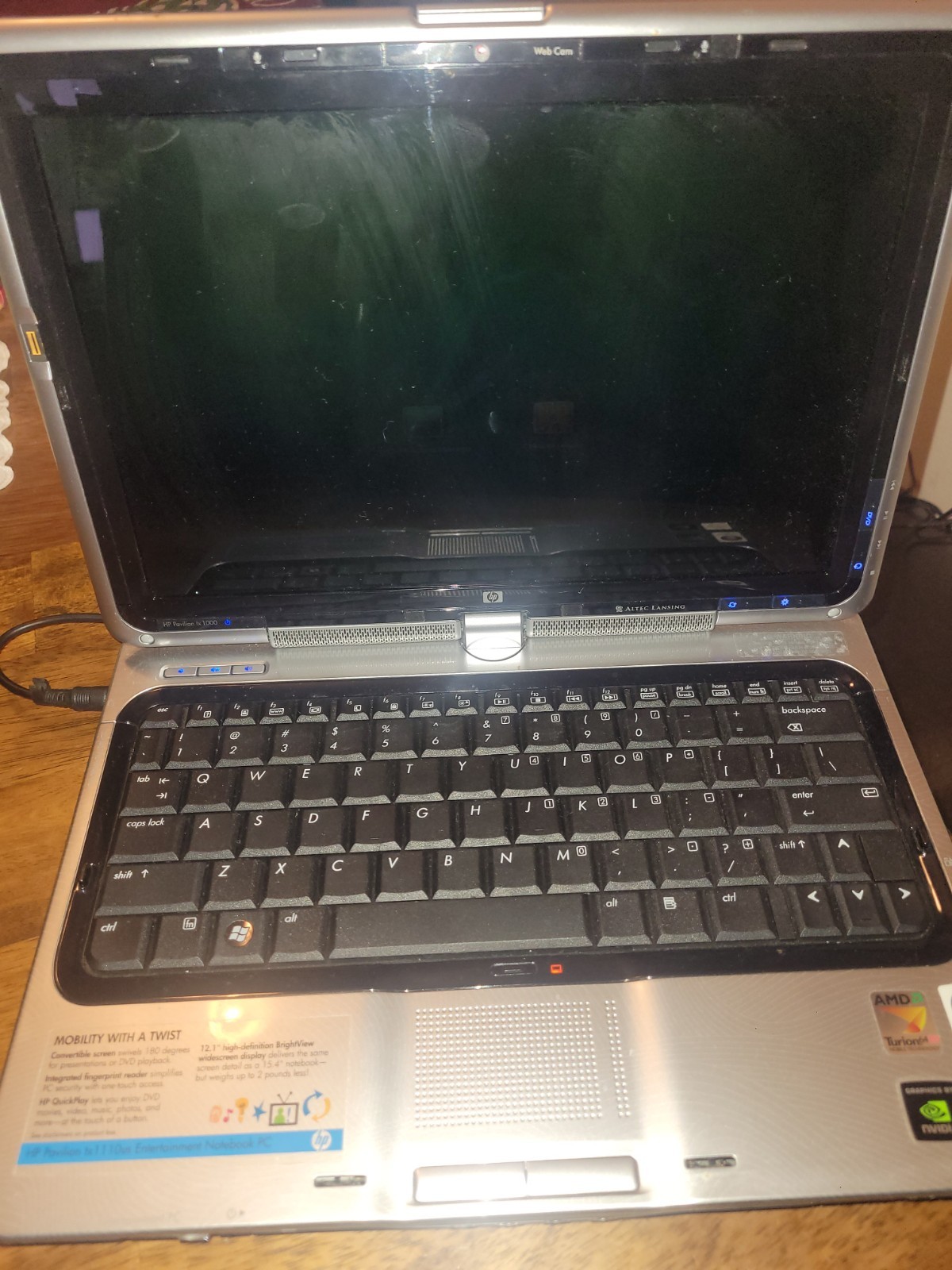 HP Pavilion tx 1110 Us and Power Adapter convertible table notebook
