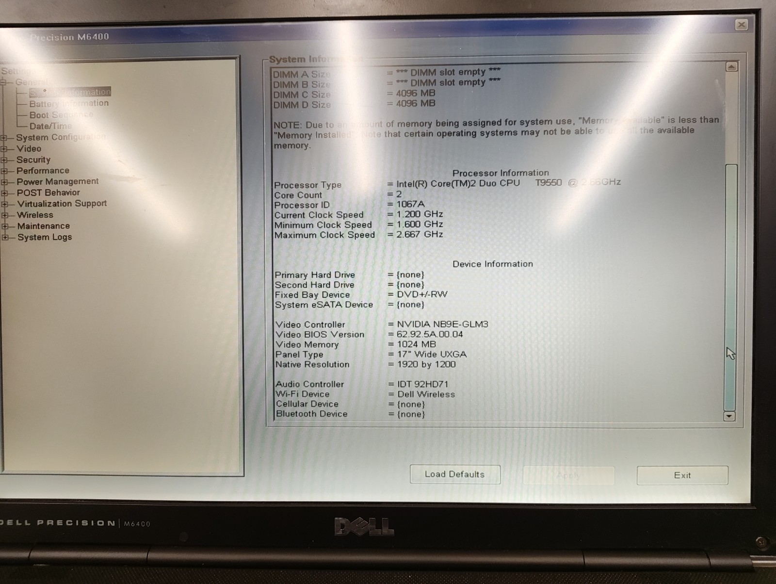 Dell Precision M6400 17″ Laptop | T9550, 8gb RAM, 1200p LCD | NO BATT, FOR PARTS