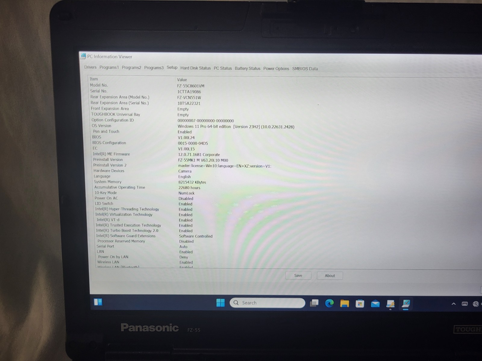 Panasonic FZ 55 Toughbook i7-8665U 1.9GHz 8GB 256MB SSD 11Pro