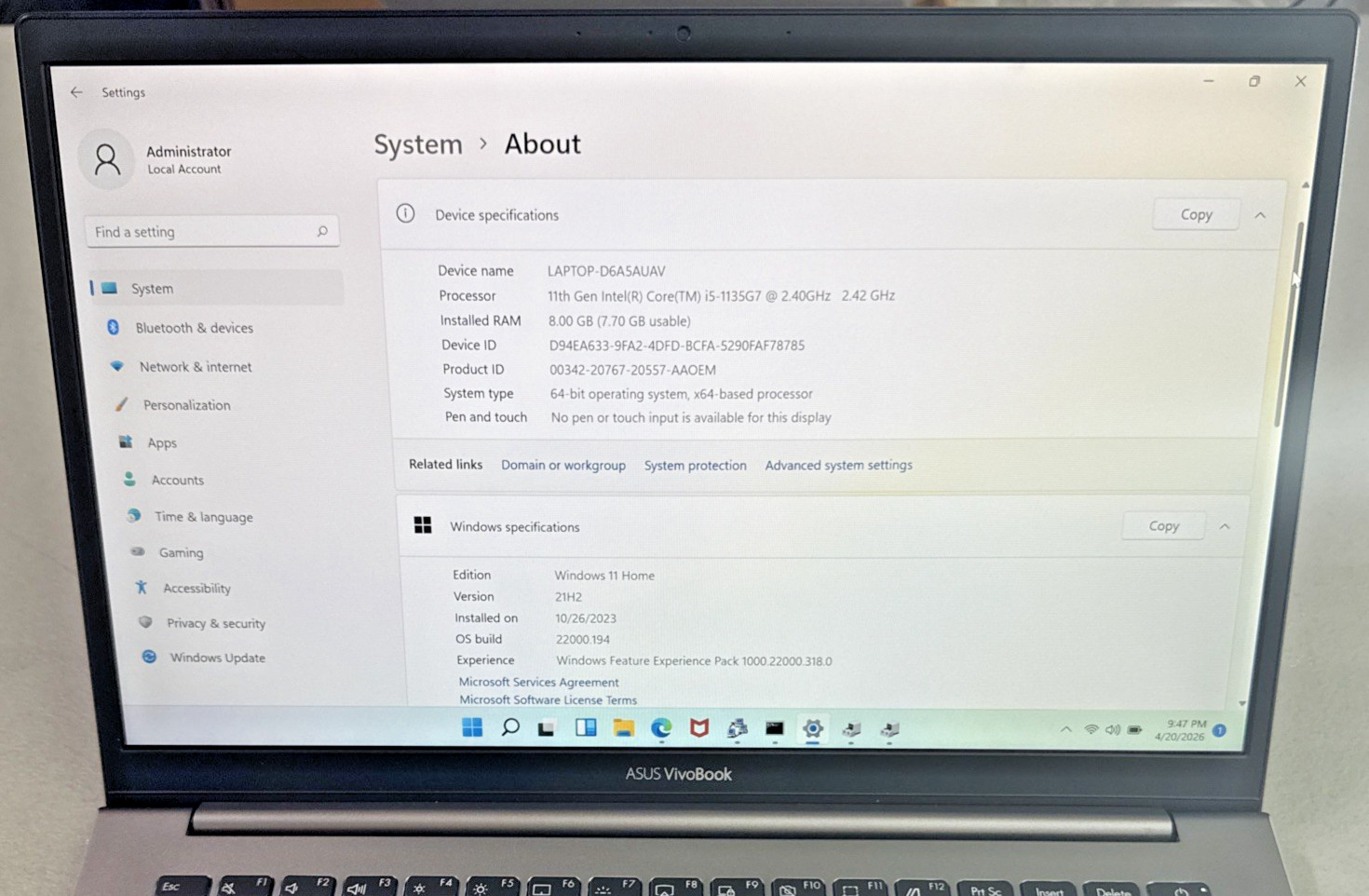 ASUS VivoBook S14 S433 Laptop 14” FHD CORE i5-1135G7 8GB RAM 512GB SSD W11 HOME