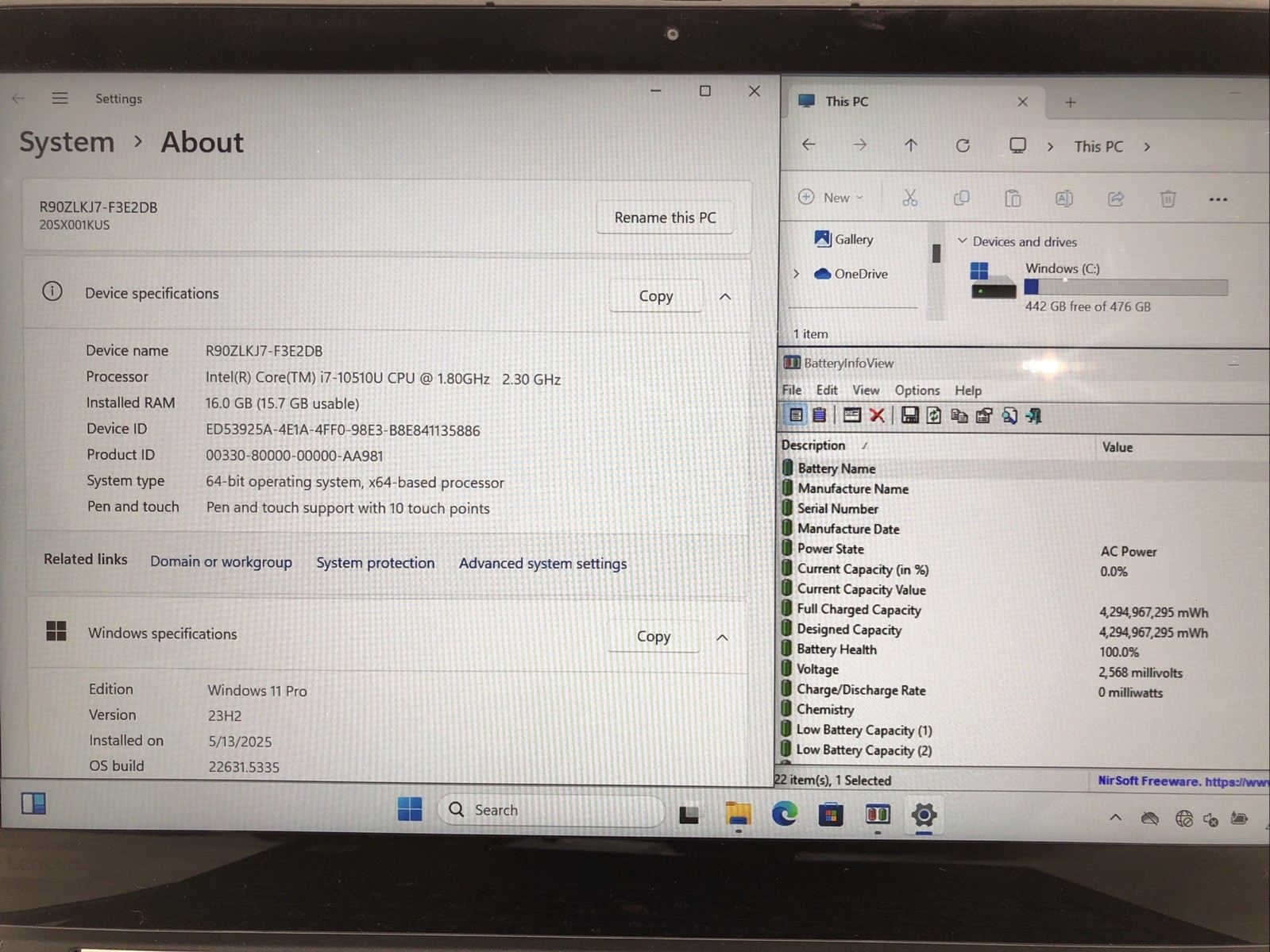 Lenovo X13 Yoga, Intel Core i7-10510U @1.80Ghz,16GB RAM, 512GB SSD, W11, Touch