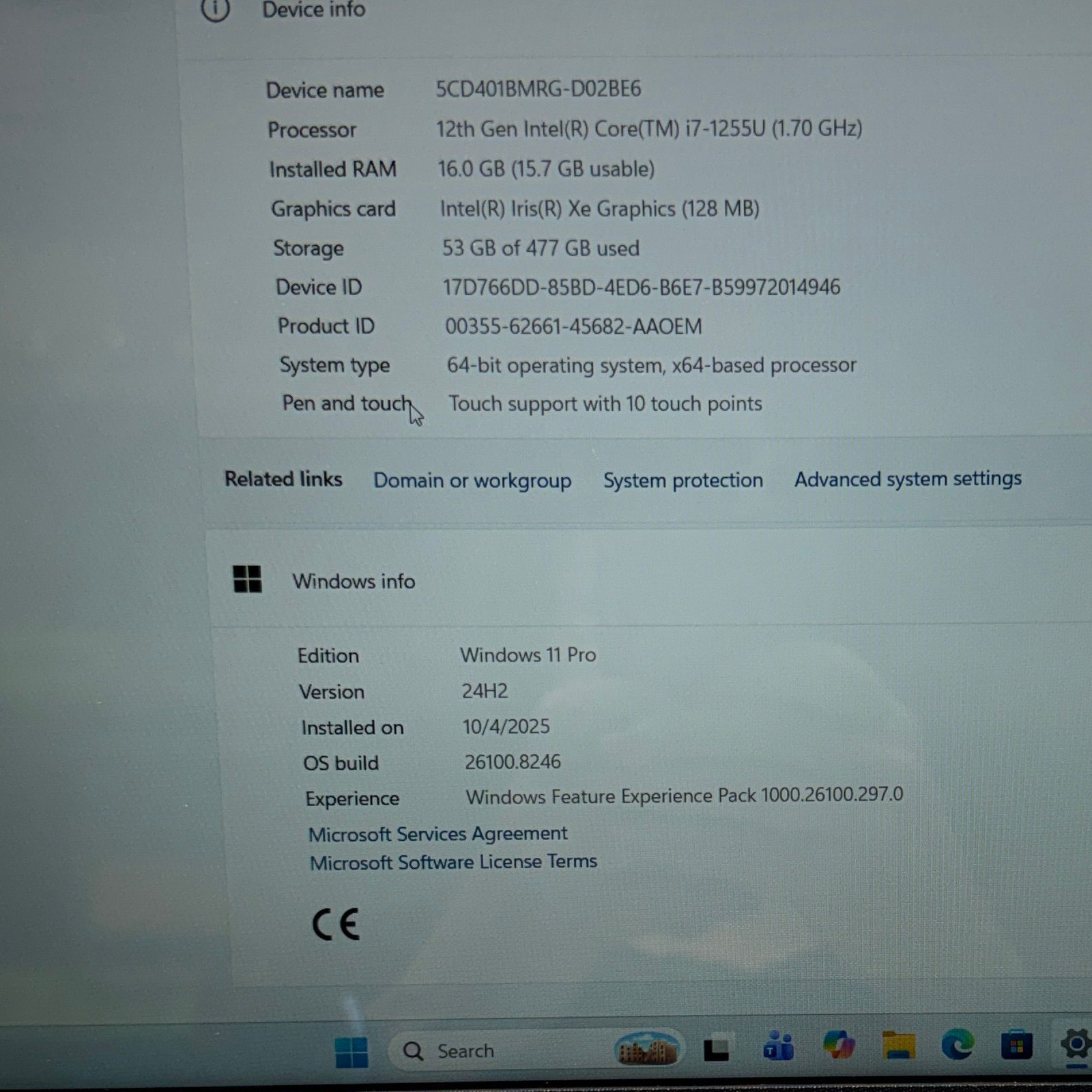 HP Laptop 15-dy5xxx i7-1255U 16GB RAM 512GB NVMe SSD Win 11 Pro Touchscreen