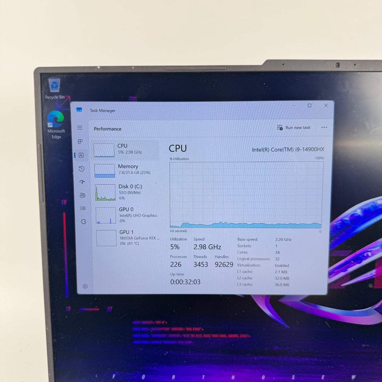 Asus ROG Strix G16 G614J 16″ i9-14900HX 2.2GHz 32GB RAM 1TB SSD GeForce RTX 4060