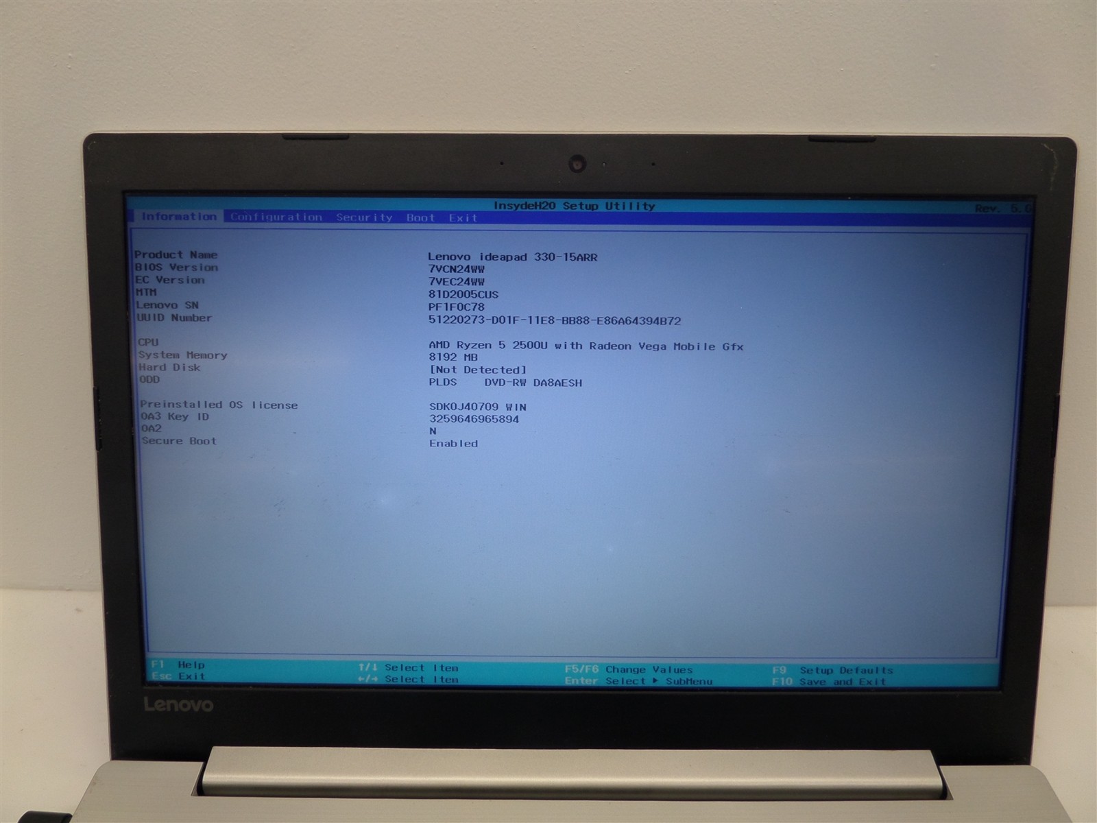 Lenovo IdeaPad 330-15ARR AMD Ryzen 5 2500U 2GHz 8GB RAM – No HDD/OS, Bad Screen