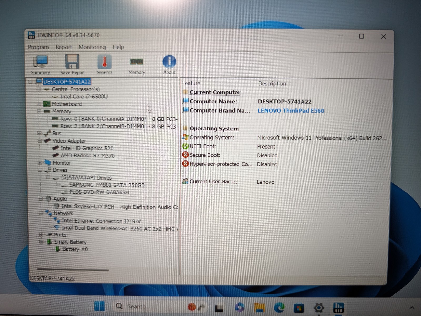 LENOVO THINKPAD E560 | i7-6500U 16GB RAM 256GB SSD | FHD AMD Radeon R7 DVD