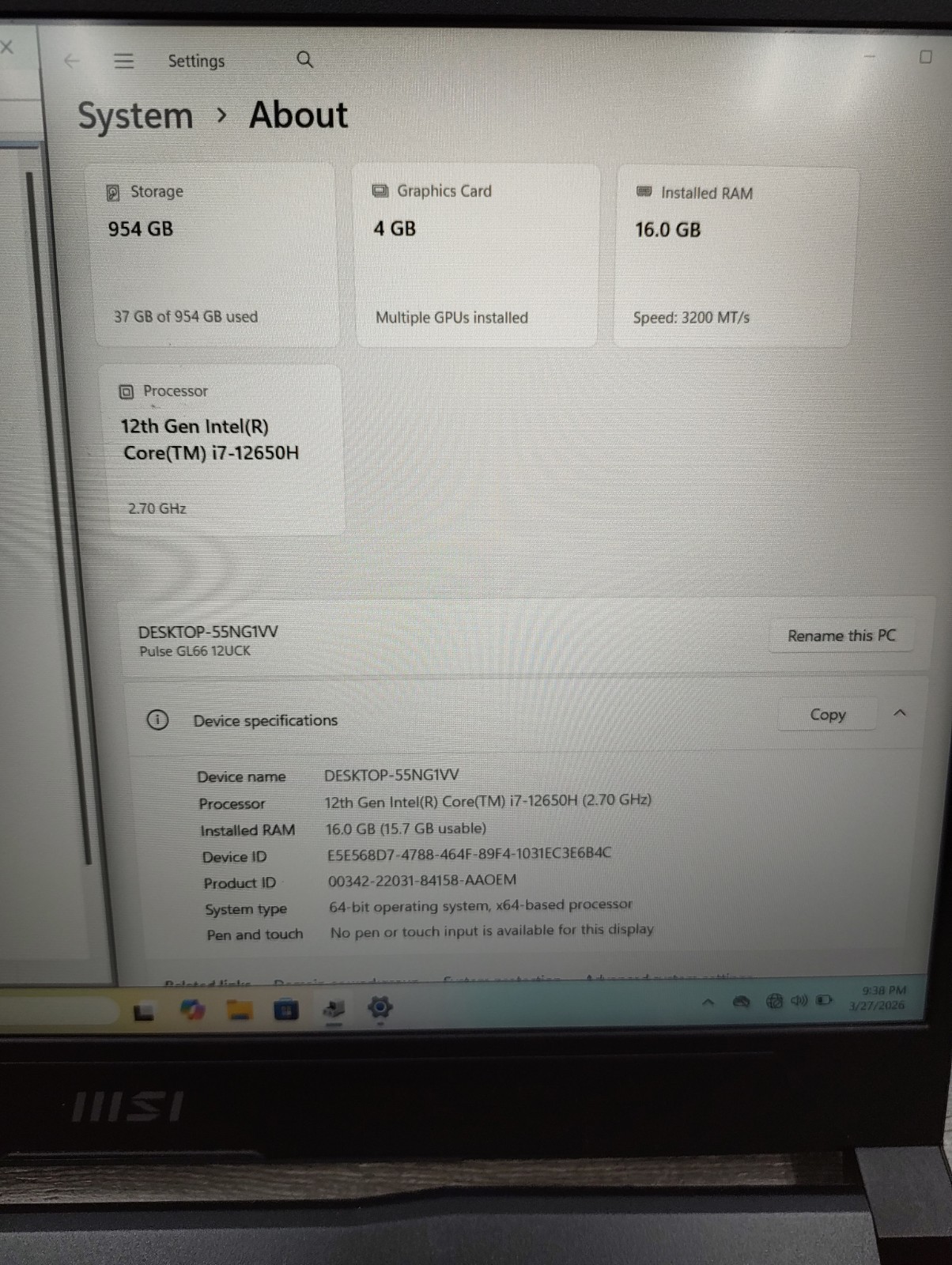 MSI Pulse GL66 Gaming Laptop 12UCK-468US 144Hz i7-12650H 16GB / 1TB SSD RTX 3050