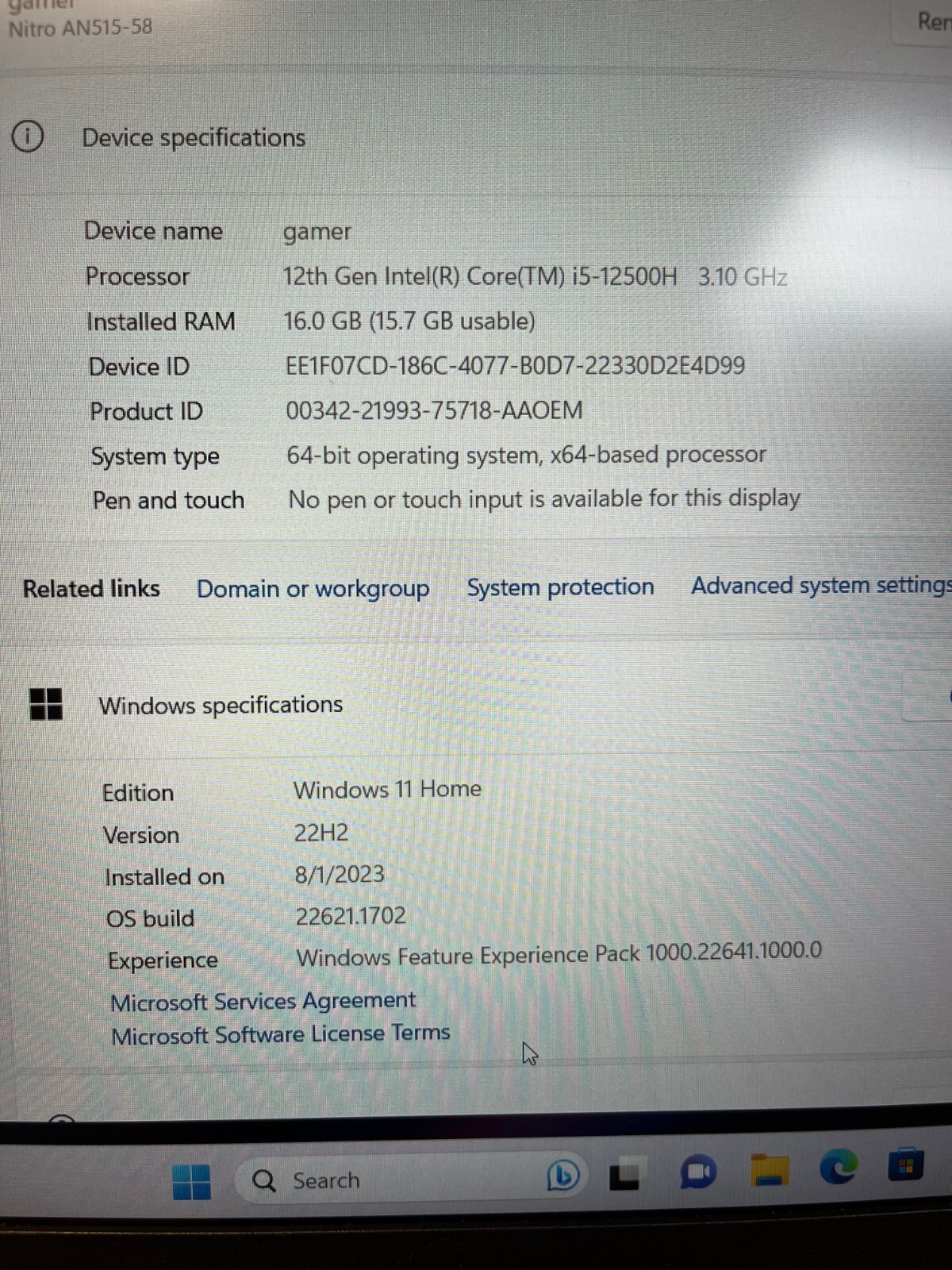 Acer Nitro 5 15.6″ AN515-58 16GB 512GB 3050 Ti i5-12500H 3.1GHz 144Hz Refresh