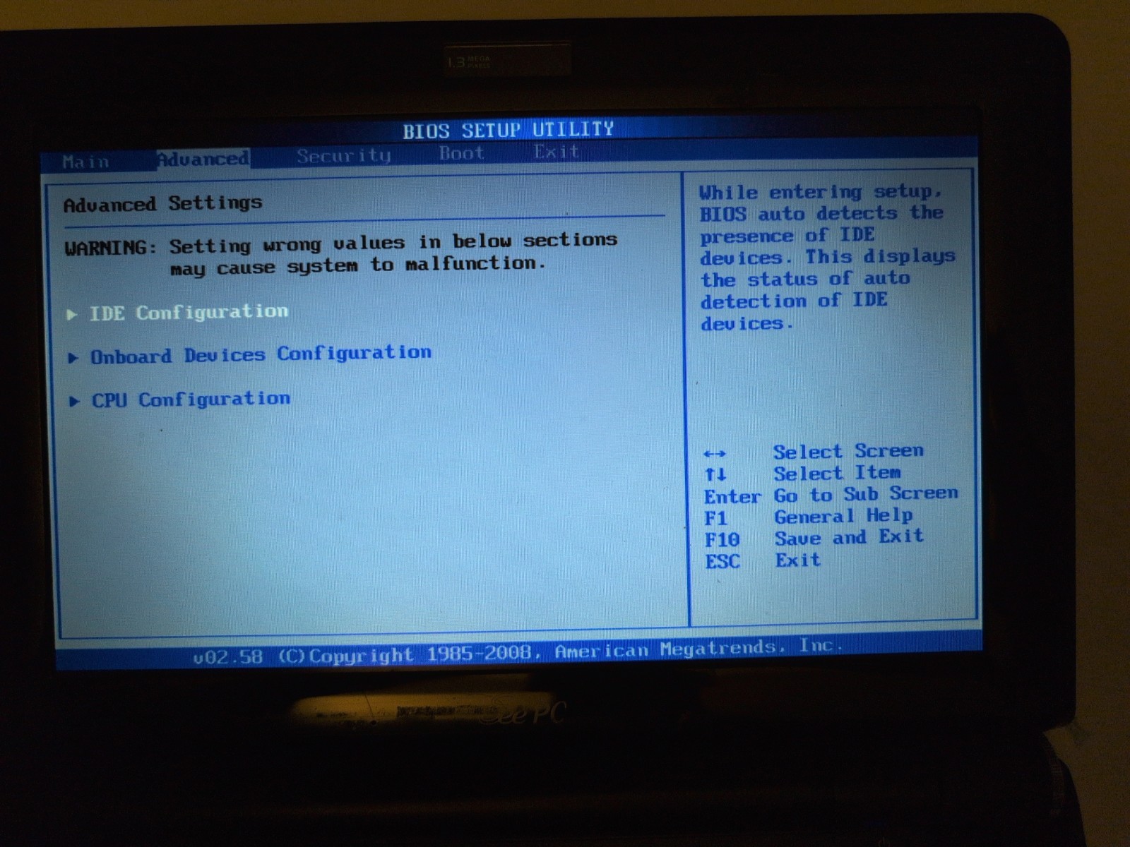 ASUS EEE PC 1000HE 10″ Screen Powers on/No Hard Drive OS or Power Supply