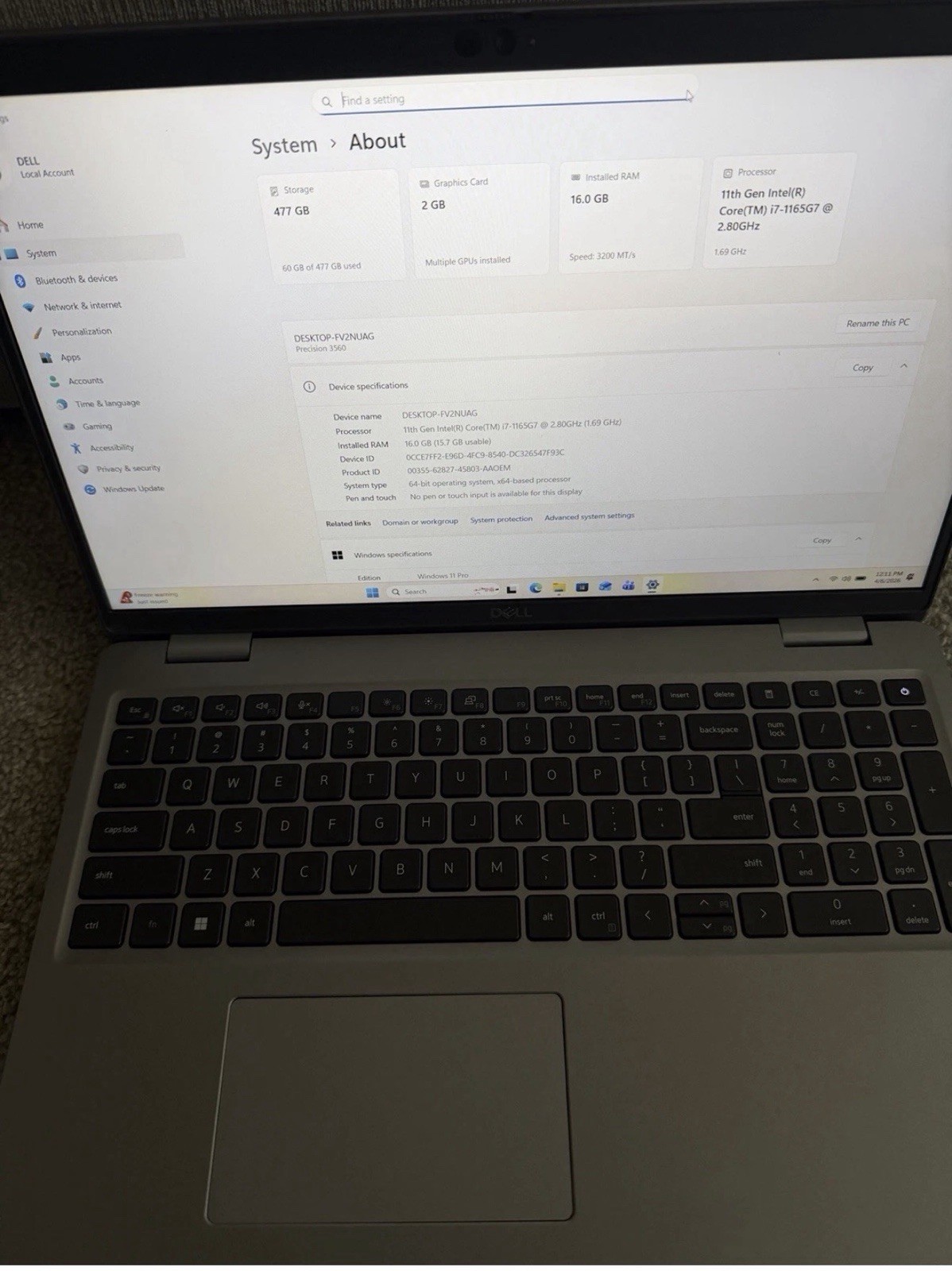 DELL LATITUDE 3560 CORE i7 11TH GEN 512GB SSD 16GB RAM 2GB VRAM