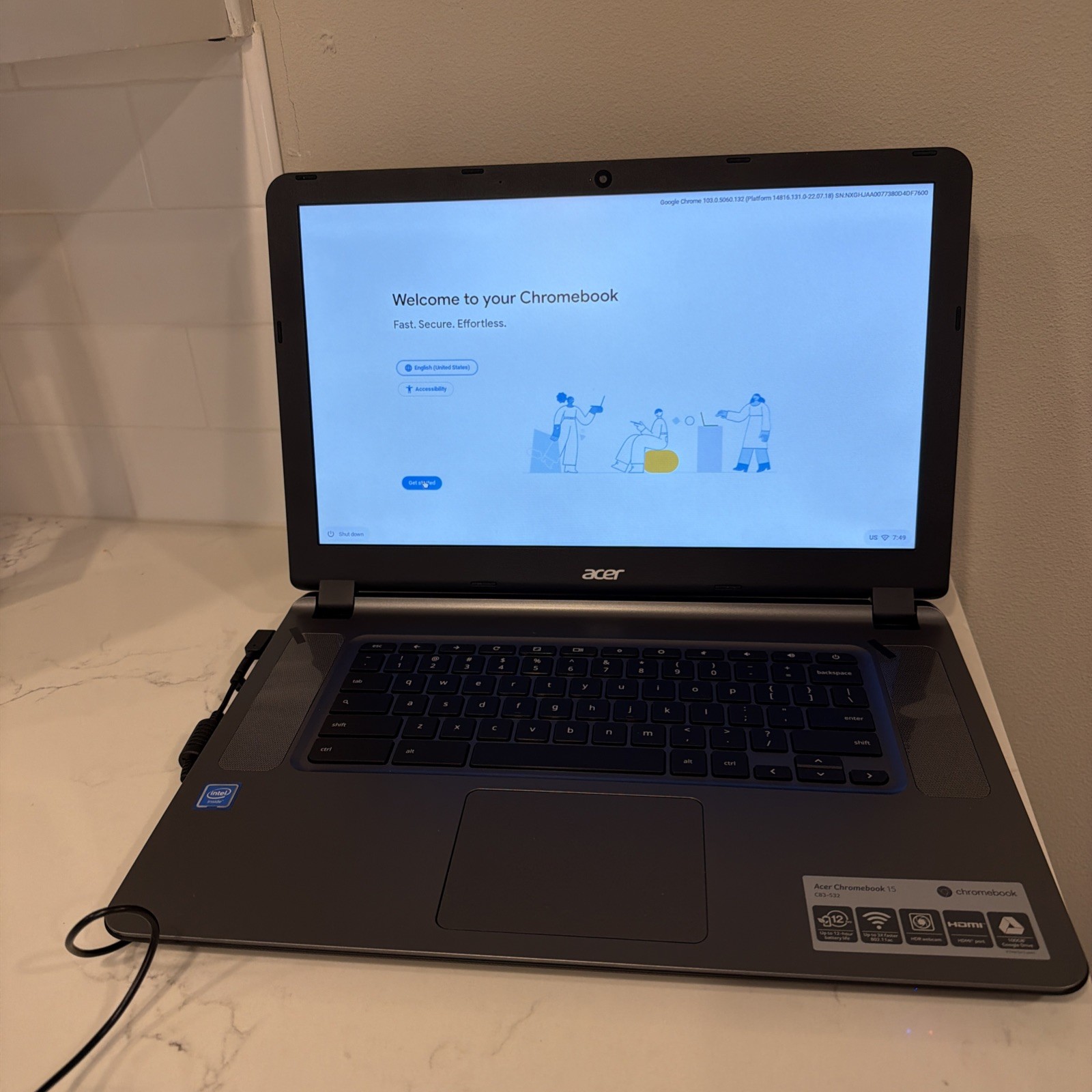 Acer Chromebook Laptop 15-15.6″ HD Celeron N3060 2GB /16GB (CB3-532-C3F7) Gray