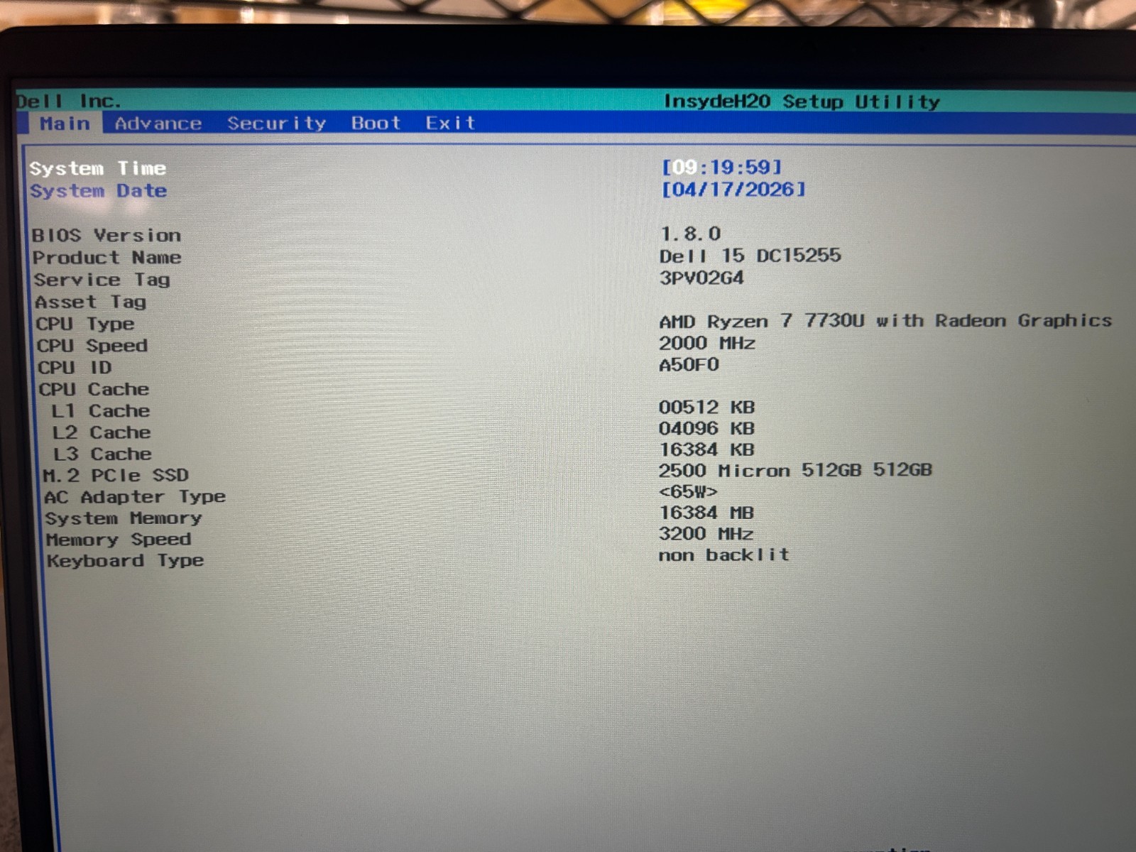 DELL 15 DC15255 G8MK9, AMD Ryzen 7 7730U, 2.00 GHz, 16 GB RAM 512 GB NVMe SSD