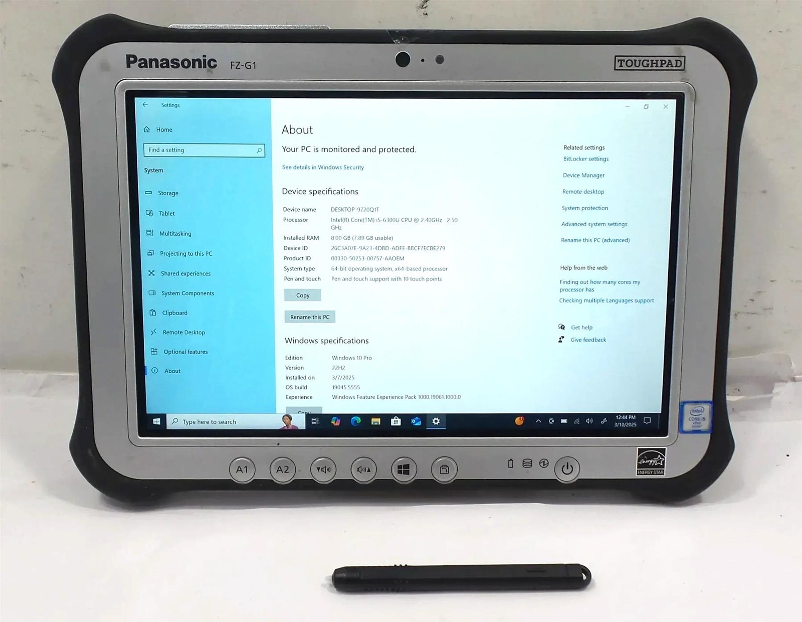Panasonic Toughbook FZ-G1 Core i5-6300U 2.4GHz 8GB 128GB SSD Win 10 Pro