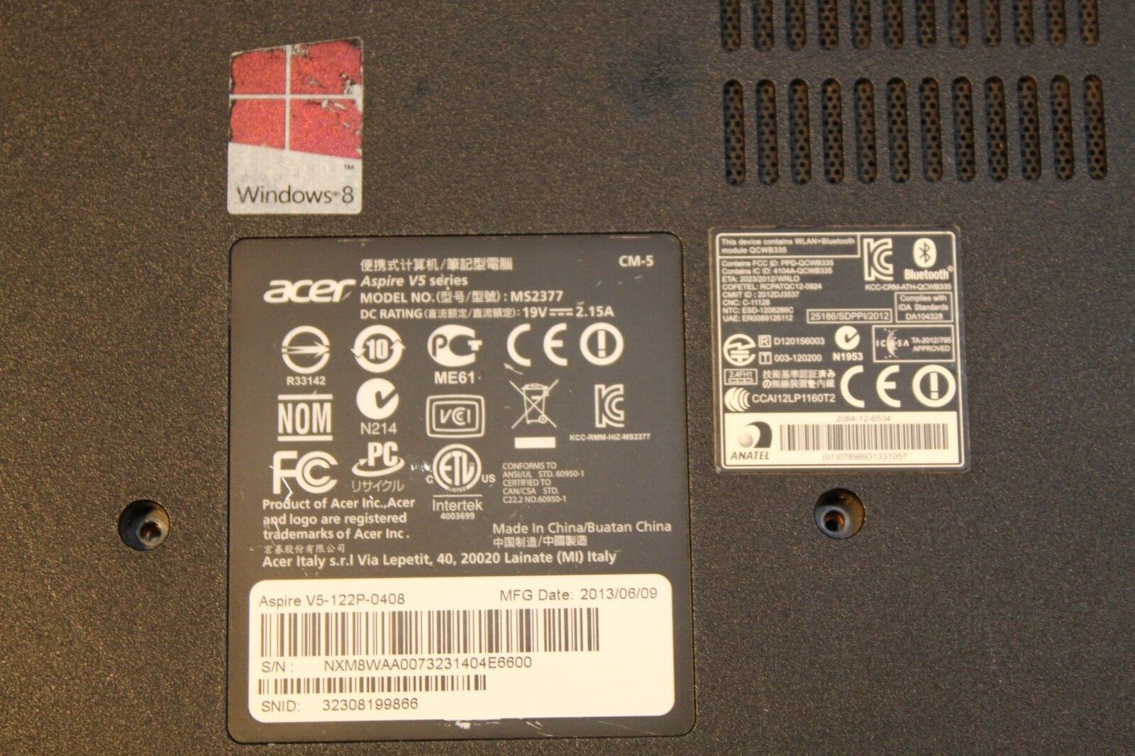 Acer Aspire V5 MS2377 Laptop 120GB Hard Drive 6GB Ram