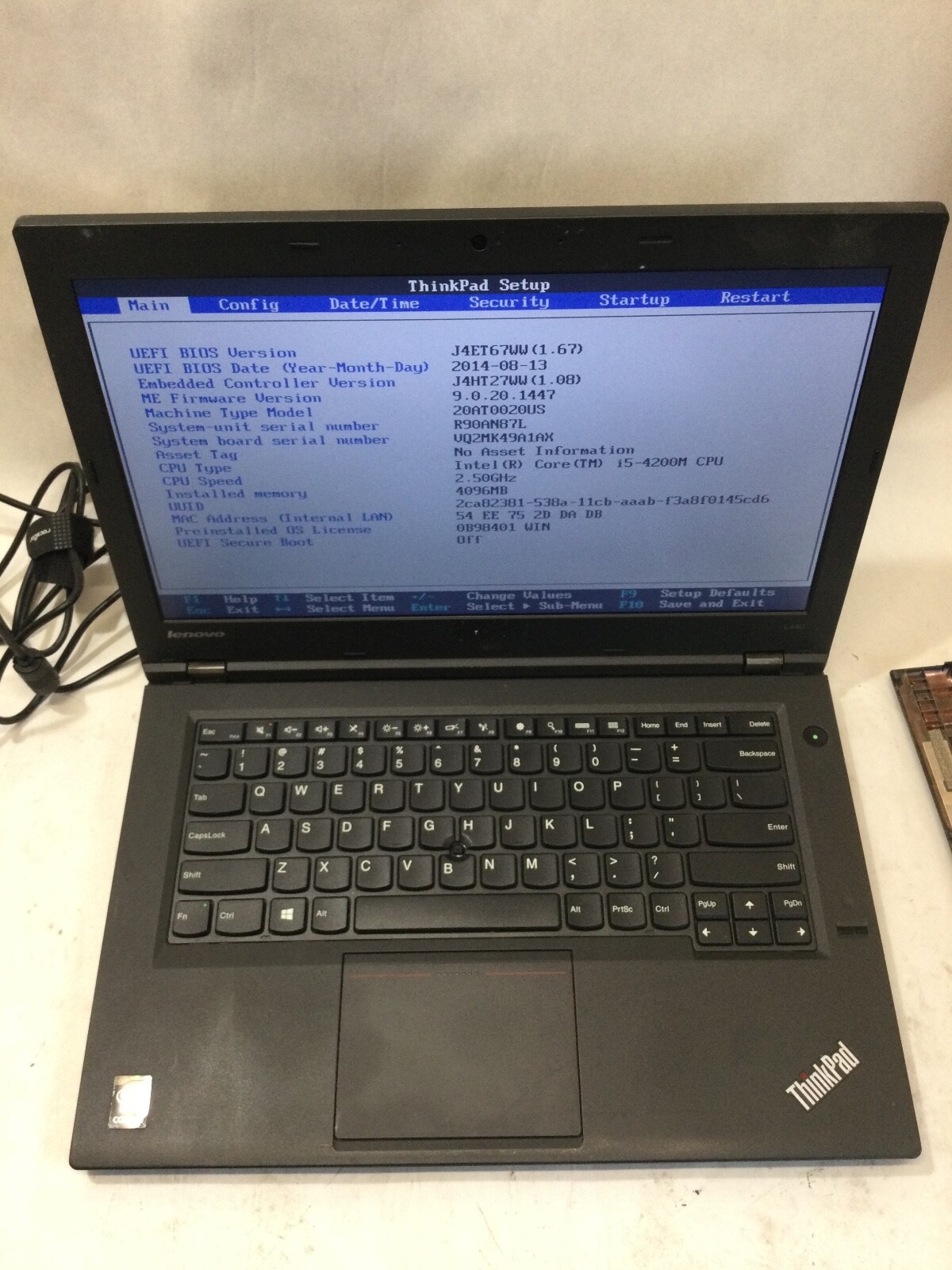 LENOVO THINKPAD L440 – BOOTS TO BIOS – INTEL I5 4200M – NO RAM – READ DESCRIP-BB