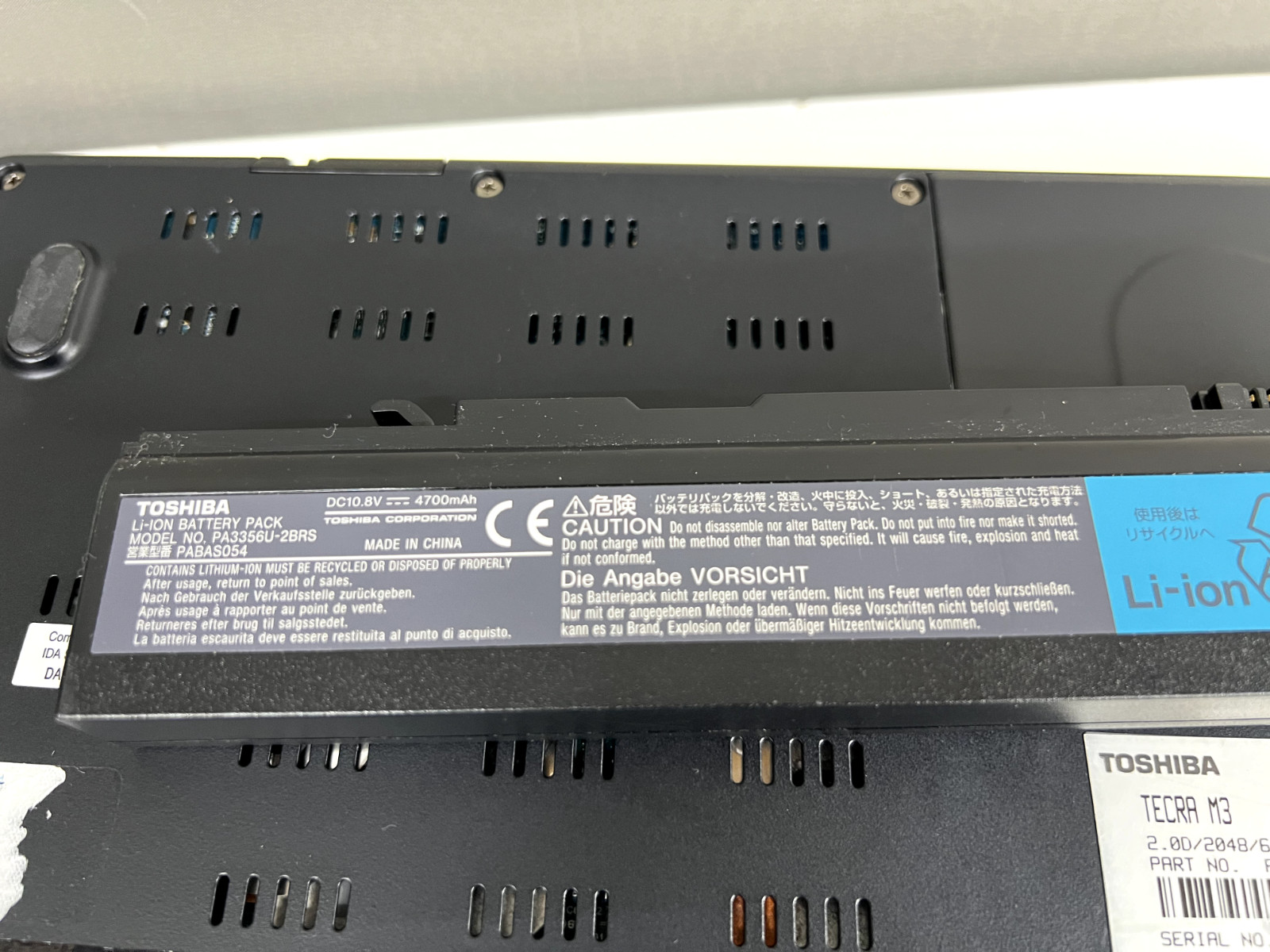 Toshiba Tecra M3 Notebook – Receives Power, No Display/No Boot – No Hard Drive