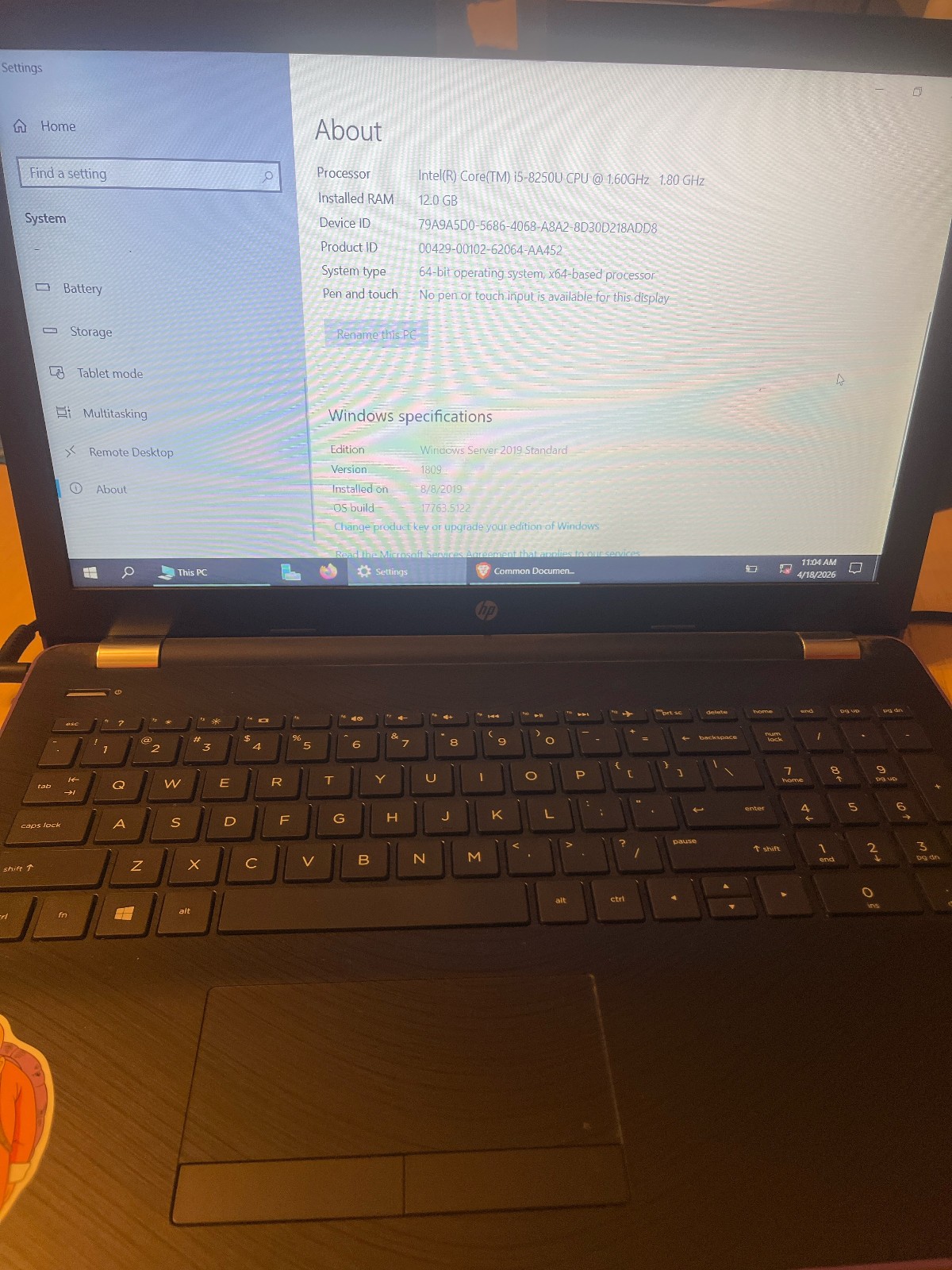 HP 15-bs188cl 15.6″ HD (Non-Touch) Notebook, Intel i5-8250U, 1.60GHz, 12GB RAM