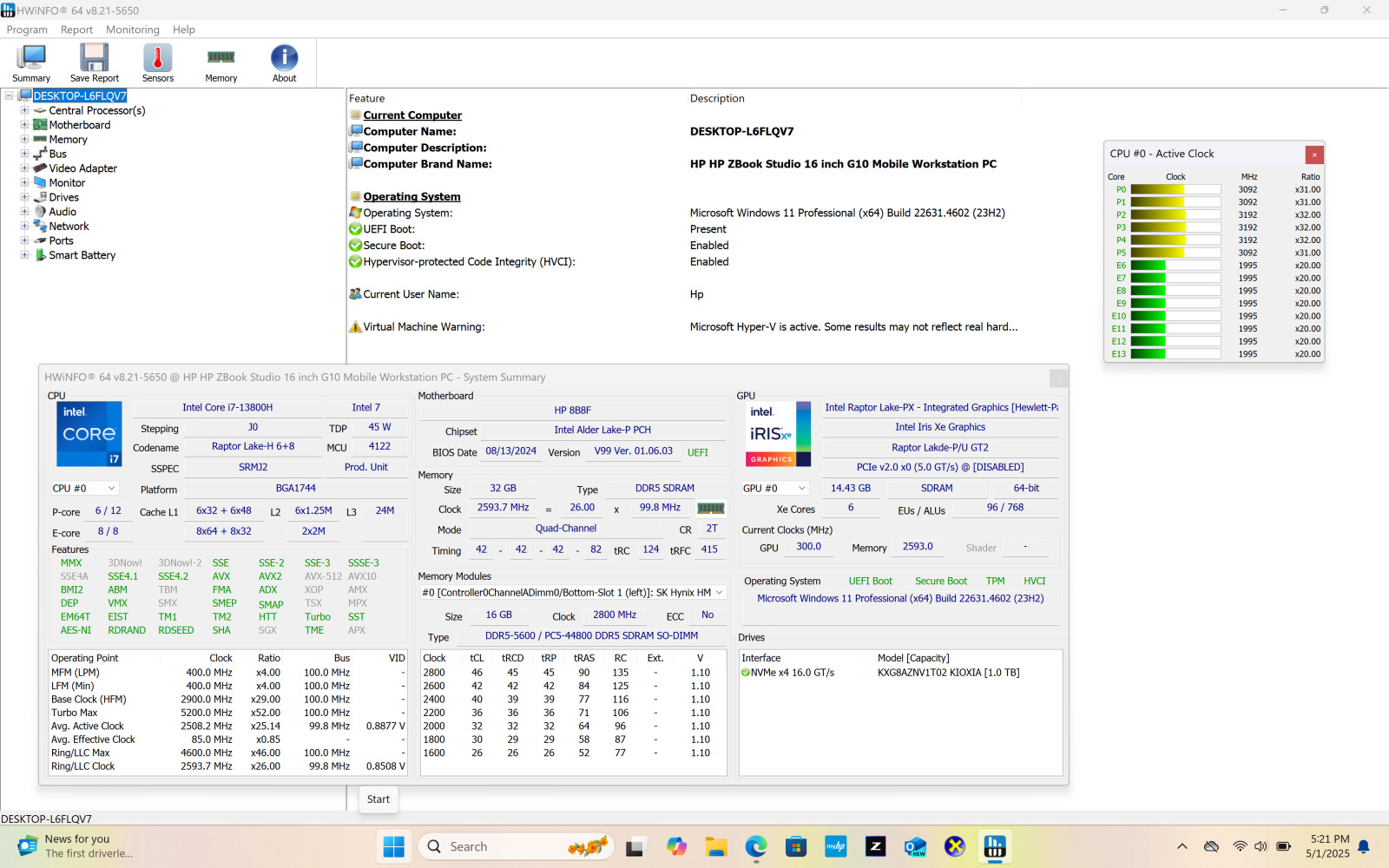 HP ZBook Studio 16 inch G10 Mobile Workstation PC, i7-13800H, 32GB, 1TB SSD