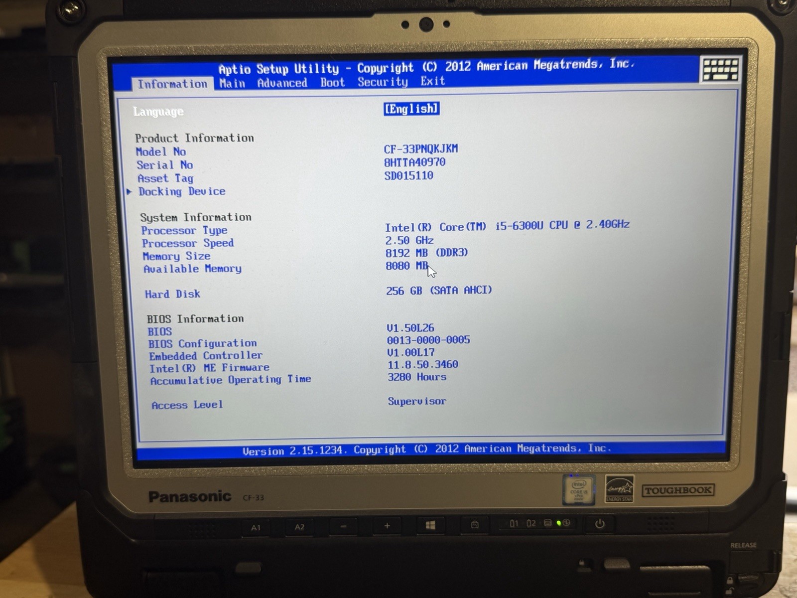 Panasonic ToughBook CF-33 i5-6300U 8GB Ram 256 SSD Win11 Pro. Touchscreen