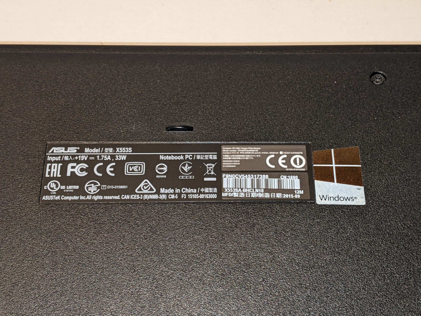 ASUS X553S 15.6” / Intel Dual Core N3050 @ 1.60GHz – Win10 – Black EXCELLE w/Box