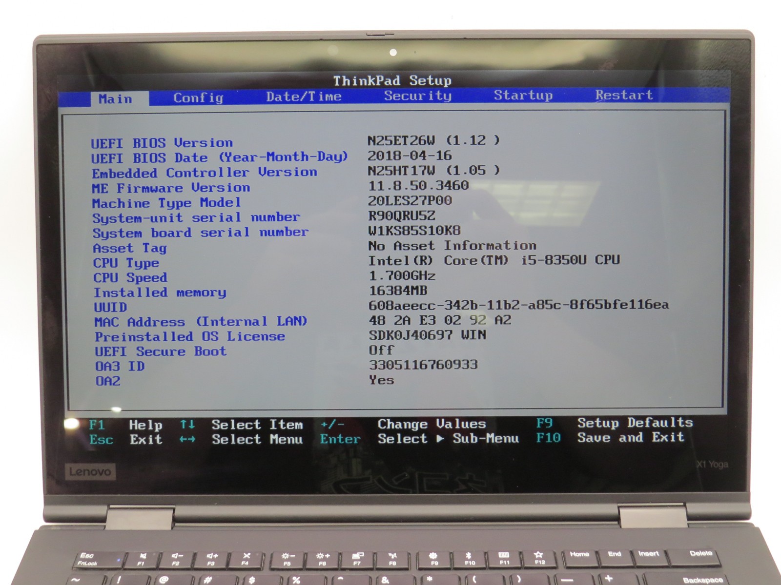 Lenovo ThinkPad X1 Yoga i5-8250U @ 1.6GHz 8GB DDR3 14″ No HDD/OS/AC/Battery