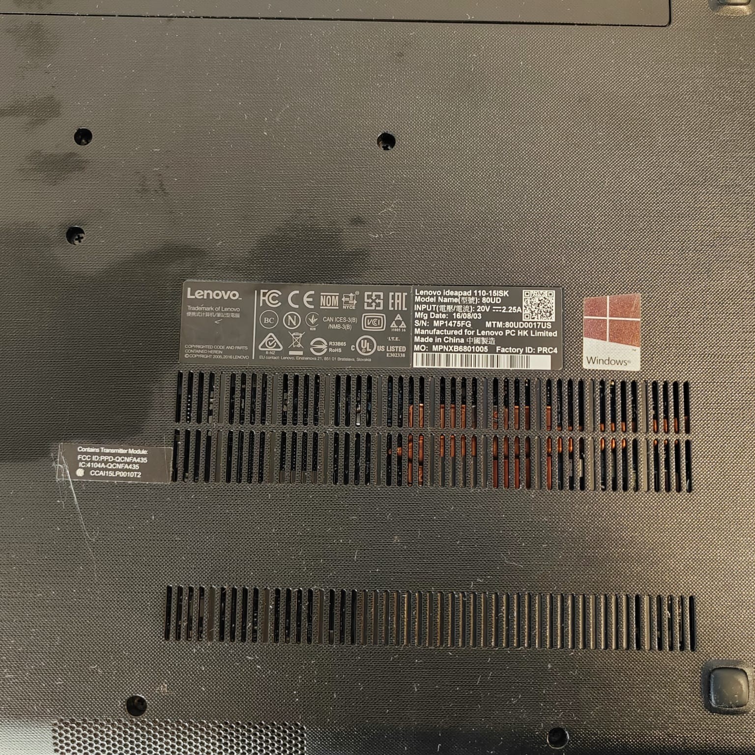 Lenovo Ideapad 110-15ISK Core I3 Laptop For Parts/Repair # 5925