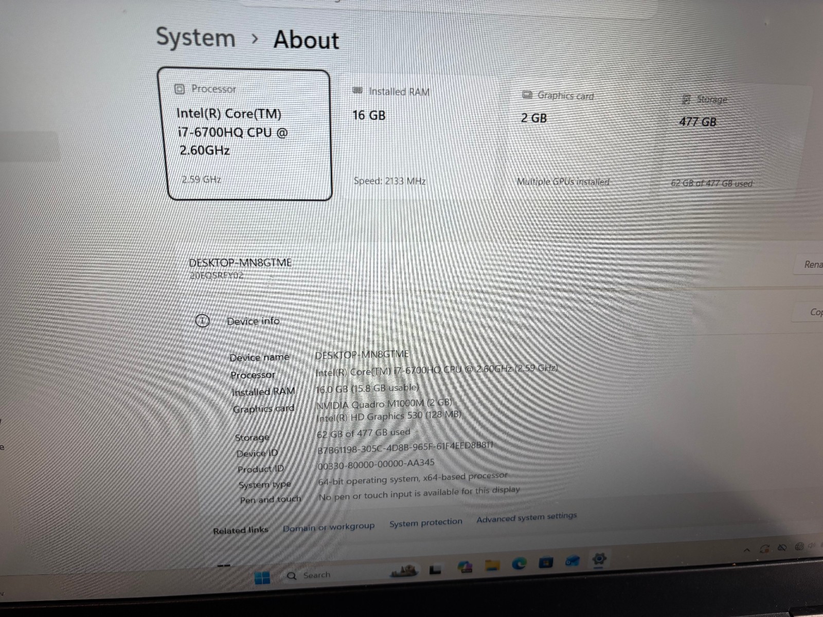 LENOVO THINKPAD P50 i7-6700HQ 2.6GHZ RAM 16GB NVME 512GB NVIDIA M1000M BLUETOOTH