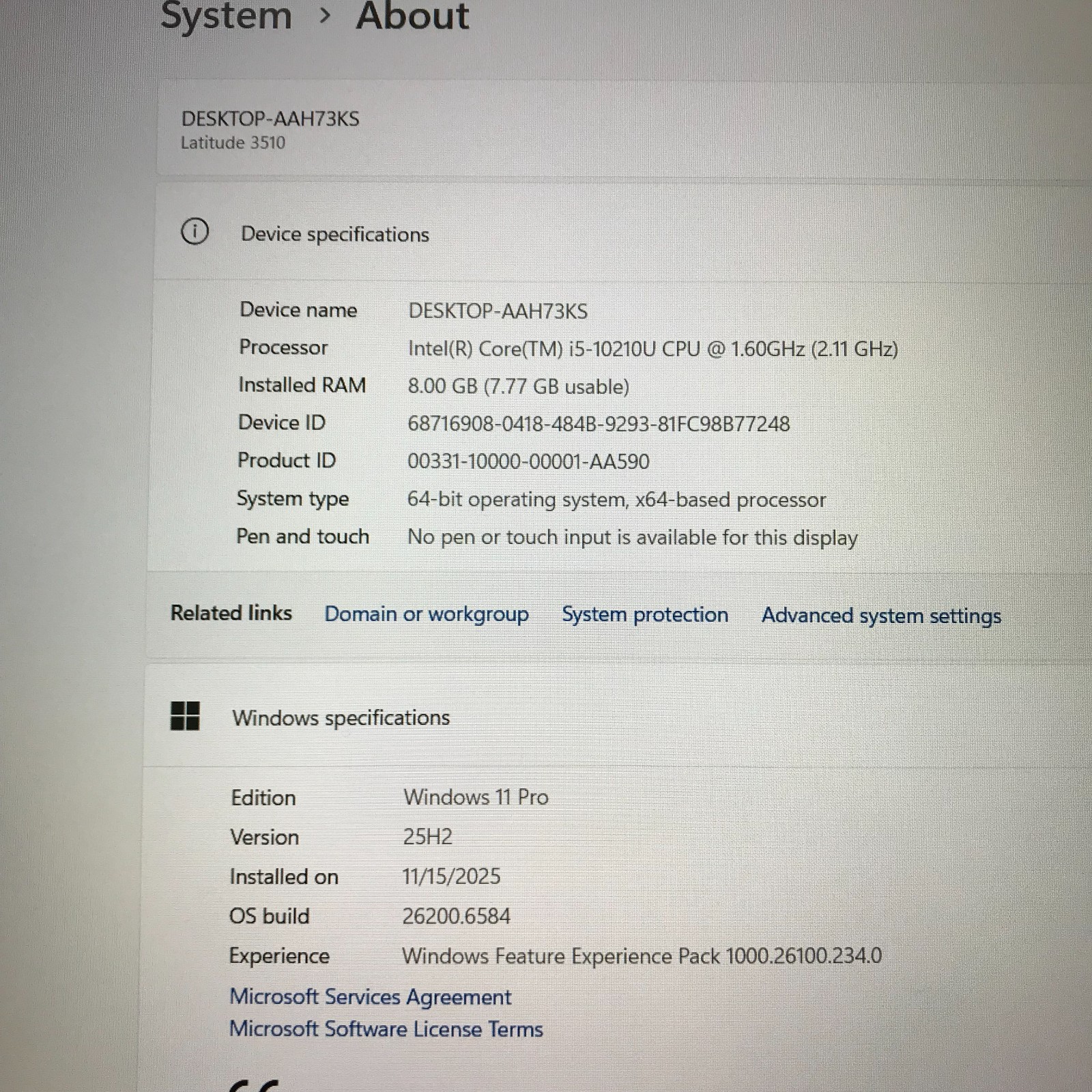 Dell Latitude 3510 Laptop i5-10210U 1.60GHz 8GB RAM 256GB SSD (Windows 11 Pro)