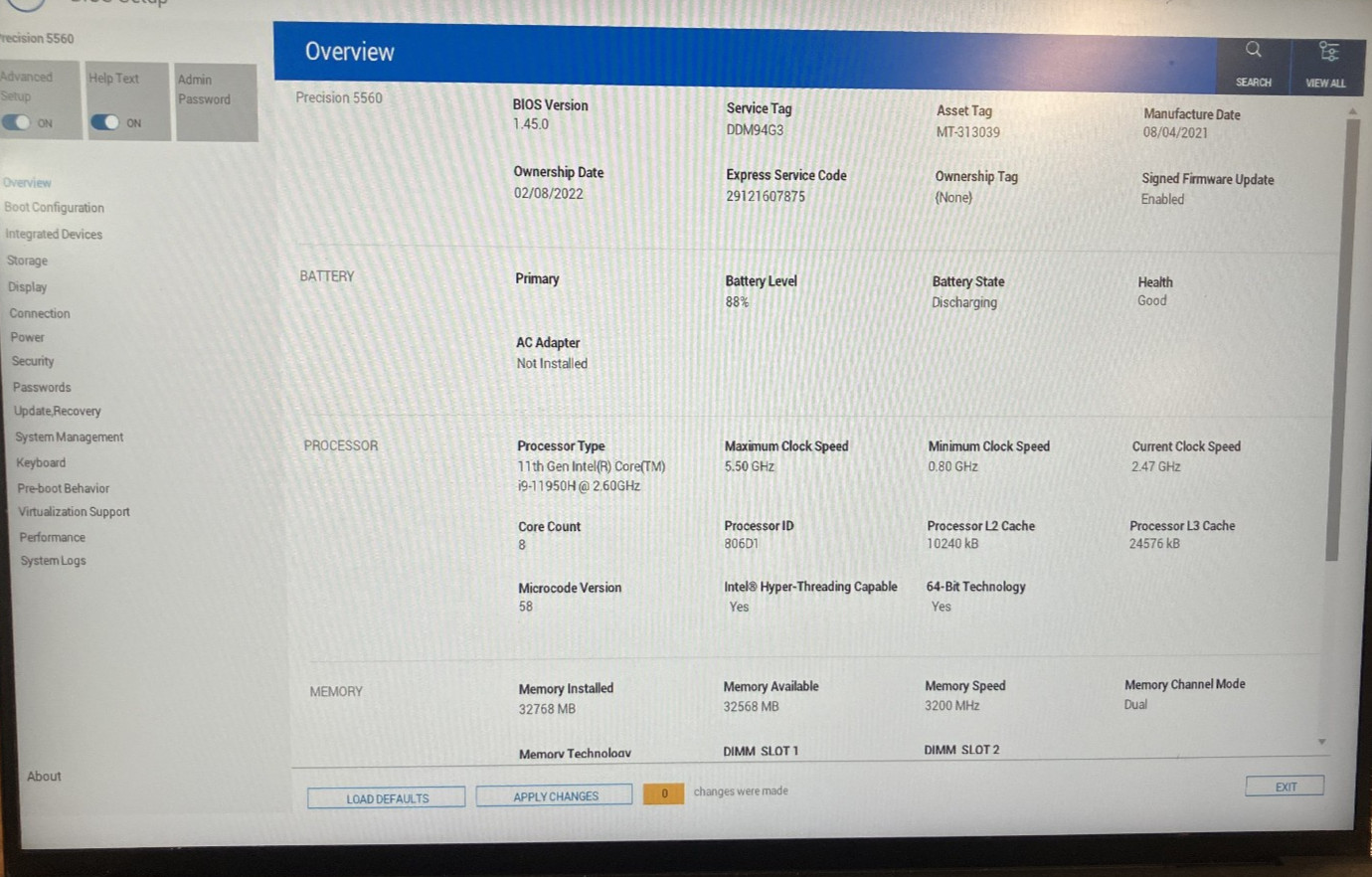 Dell Precision 5560 NVIDIA RTX A2000 2.6GHz Intel Core i9-11950H 32GB 1TB