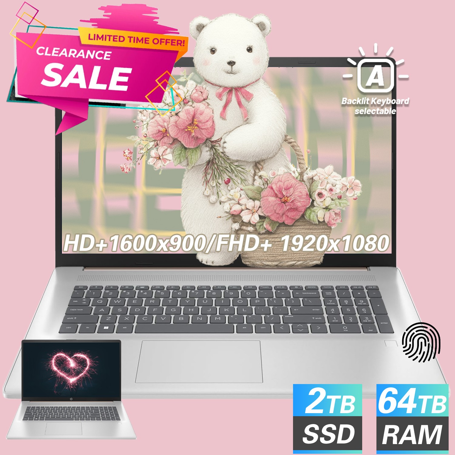 HP 17.3″HD+ Laptop – Backlit Intel Core i5-1334U 10cores – UPTO 64GB RAM 2TB SSD