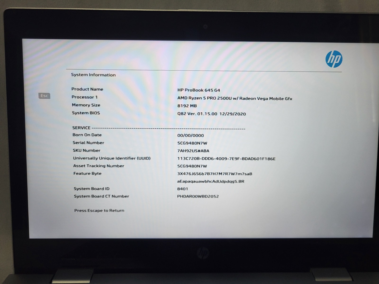 HP ProBook 645 Touch Screen G4 Ryzen 5 Pro 2500u 2.0GHz 8GB No Hard Drive