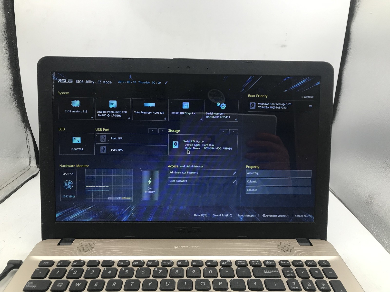 ASUS X541N – BOOTS TO BIOS – INTEL PENTIUM N4200 – 4GB RAM – READ DESCRIP – BB!